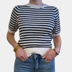 T-shirt marinière en maille ajourée femme