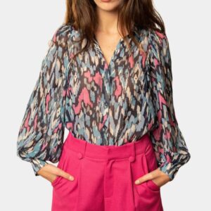 Chemise fluide bleu-rose femme