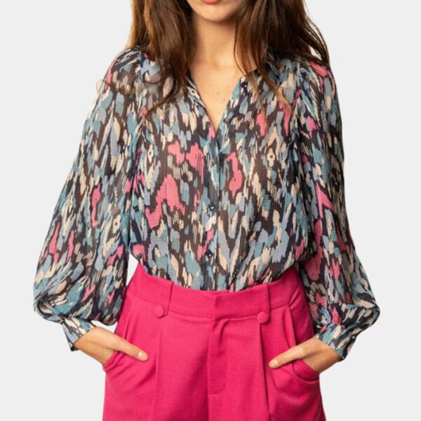 Chemise fluide bleu-rose femme