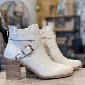 Bottines à talon carré croco femme