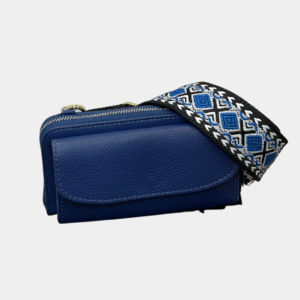 Sac bandoulière portefeuille en cuir bleu femme