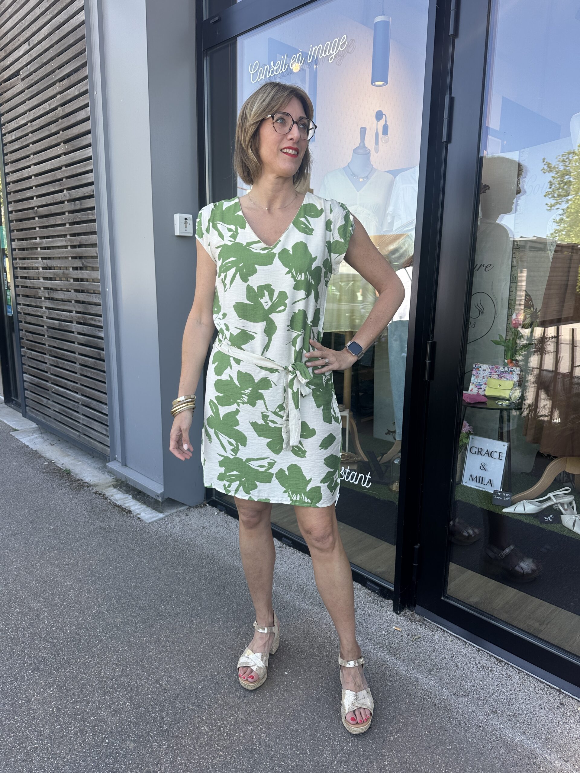 ROBE DROITE IMPRIMÉE KAKI