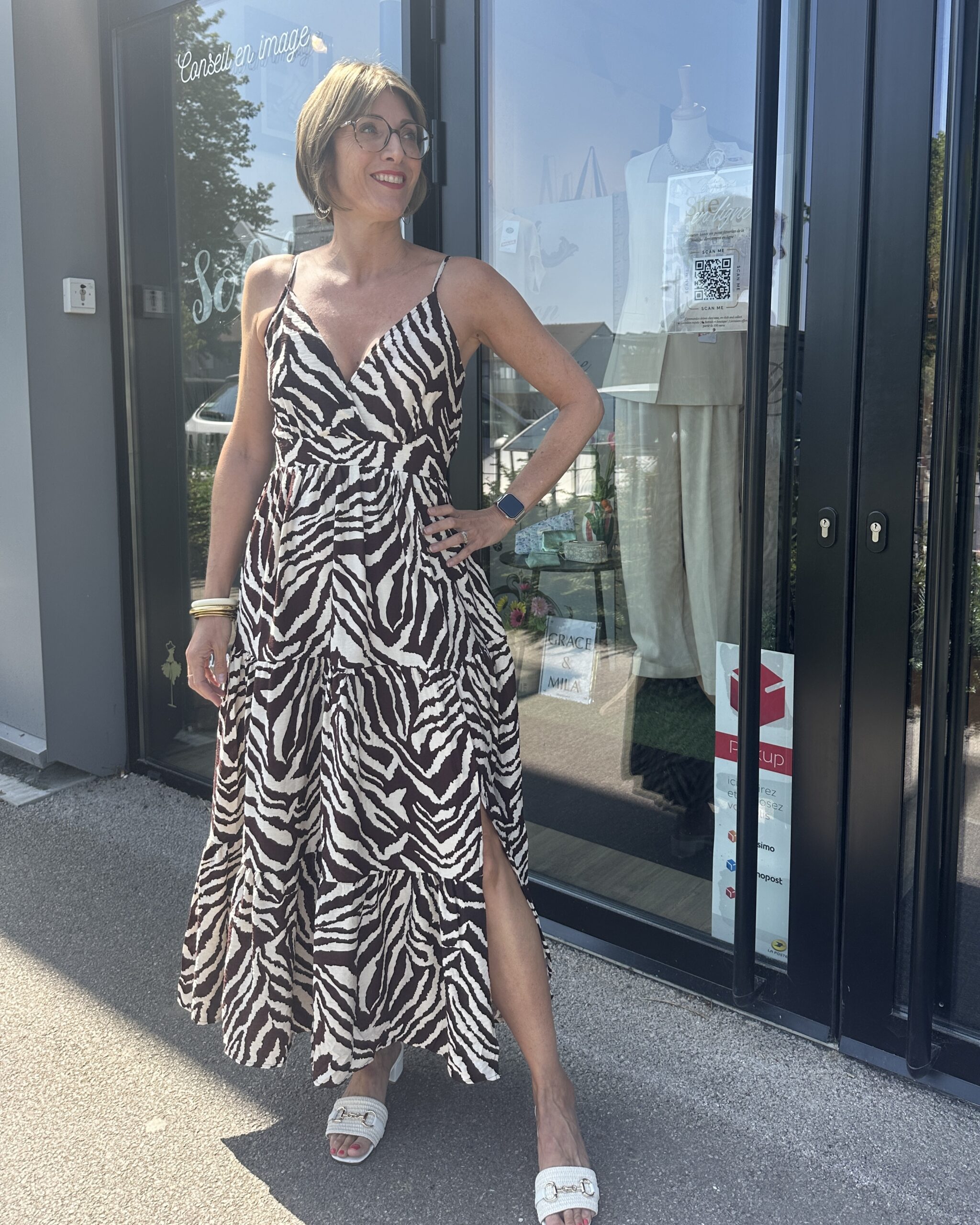 ROBE LONGUE ZÈBRE CHOCO ET BEIGE