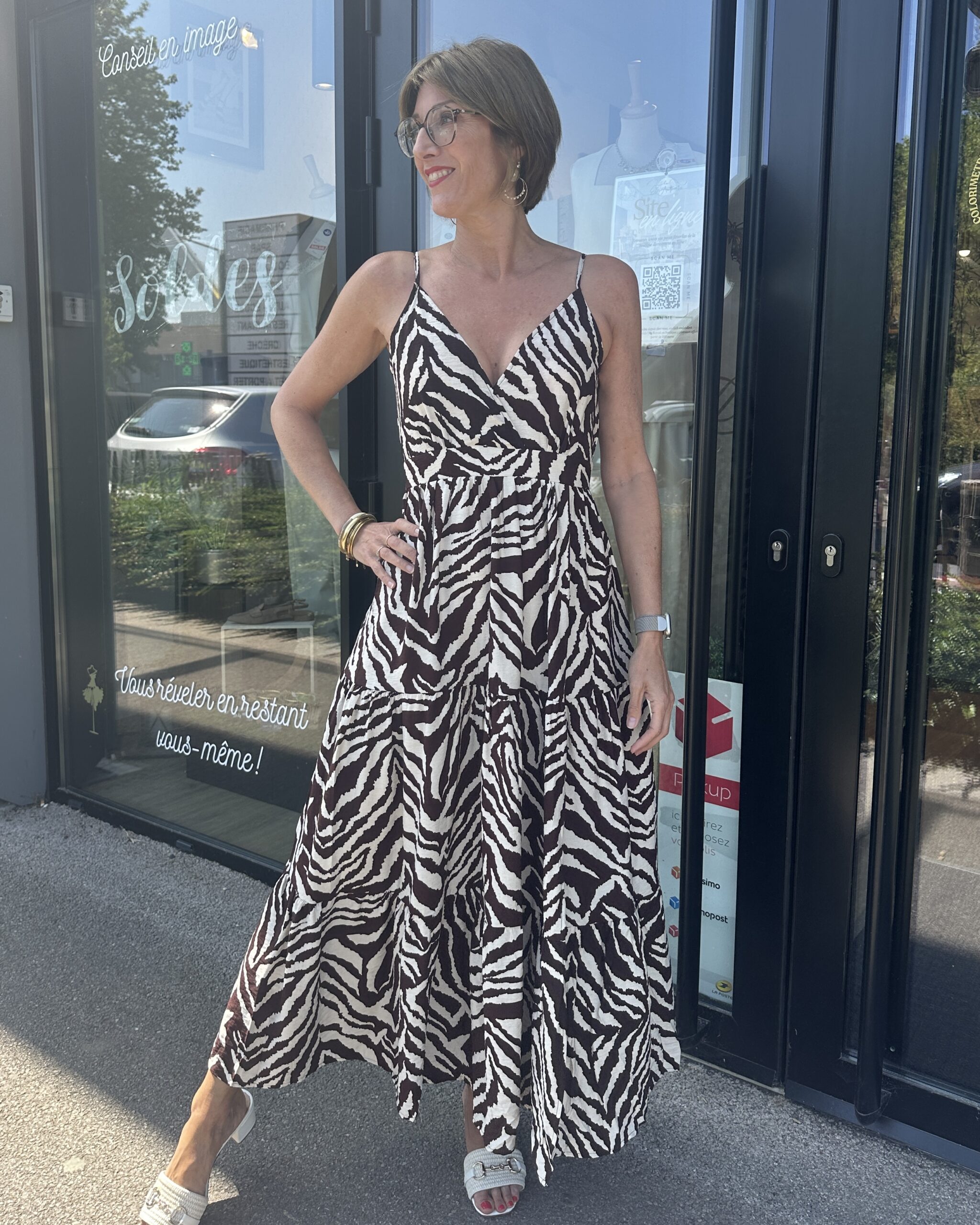 ROBE LONGUE ZÈBRE CHOCO ET BEIGE – Image 2