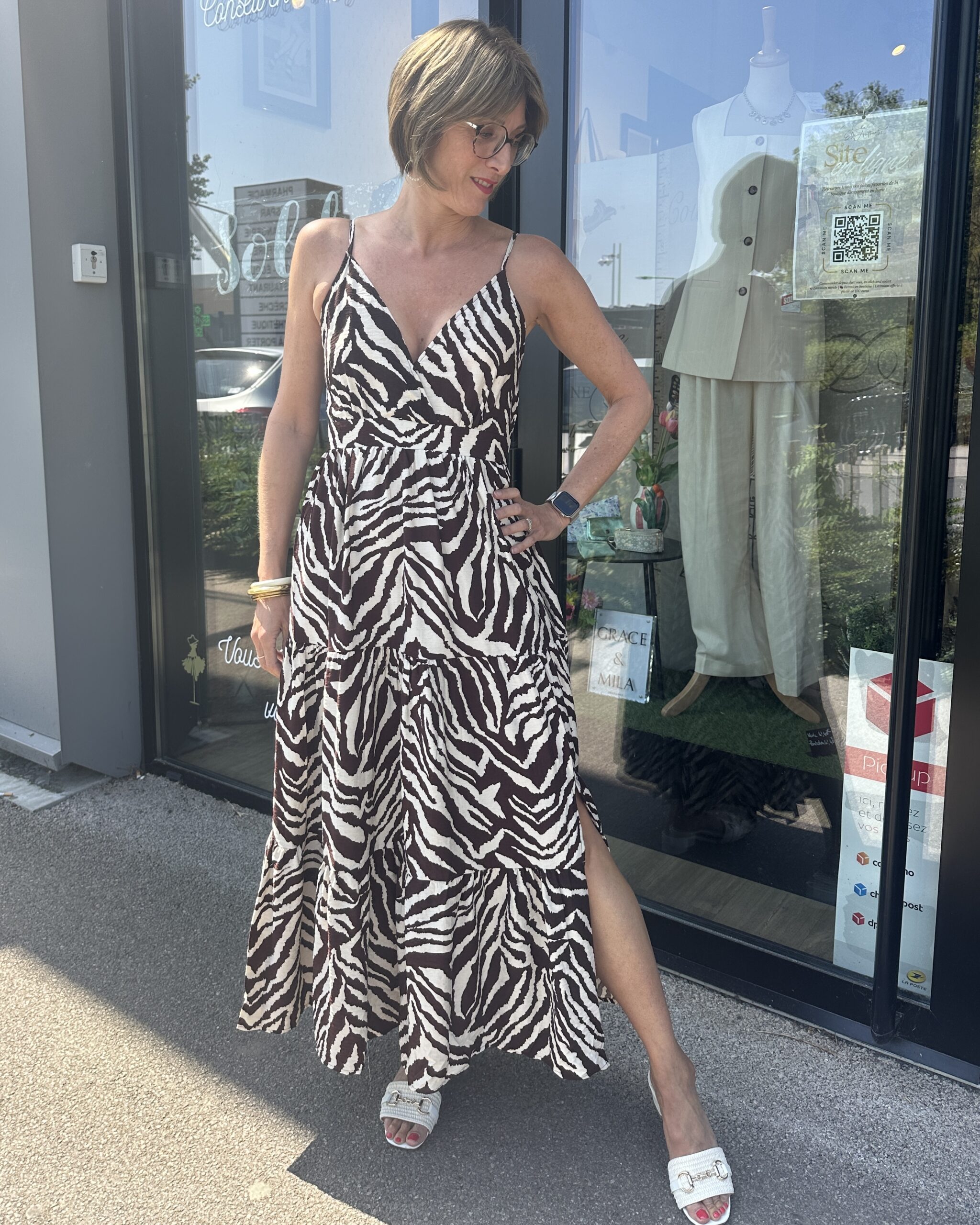 ROBE LONGUE ZÈBRE CHOCO ET BEIGE – Image 3