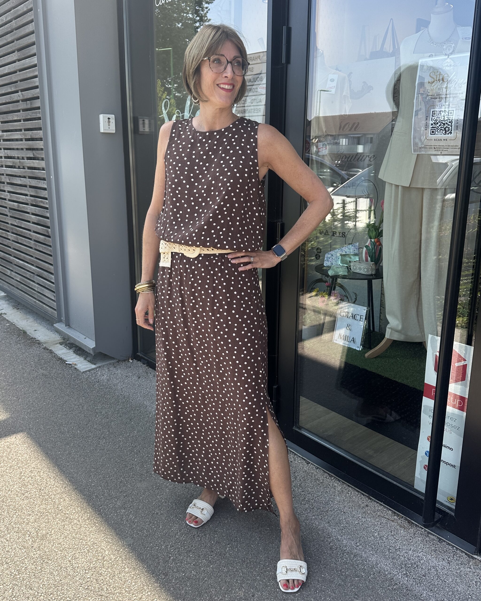 JUPE LONGUE TAILLE ÉLASTIQUE CHOCO À POIS