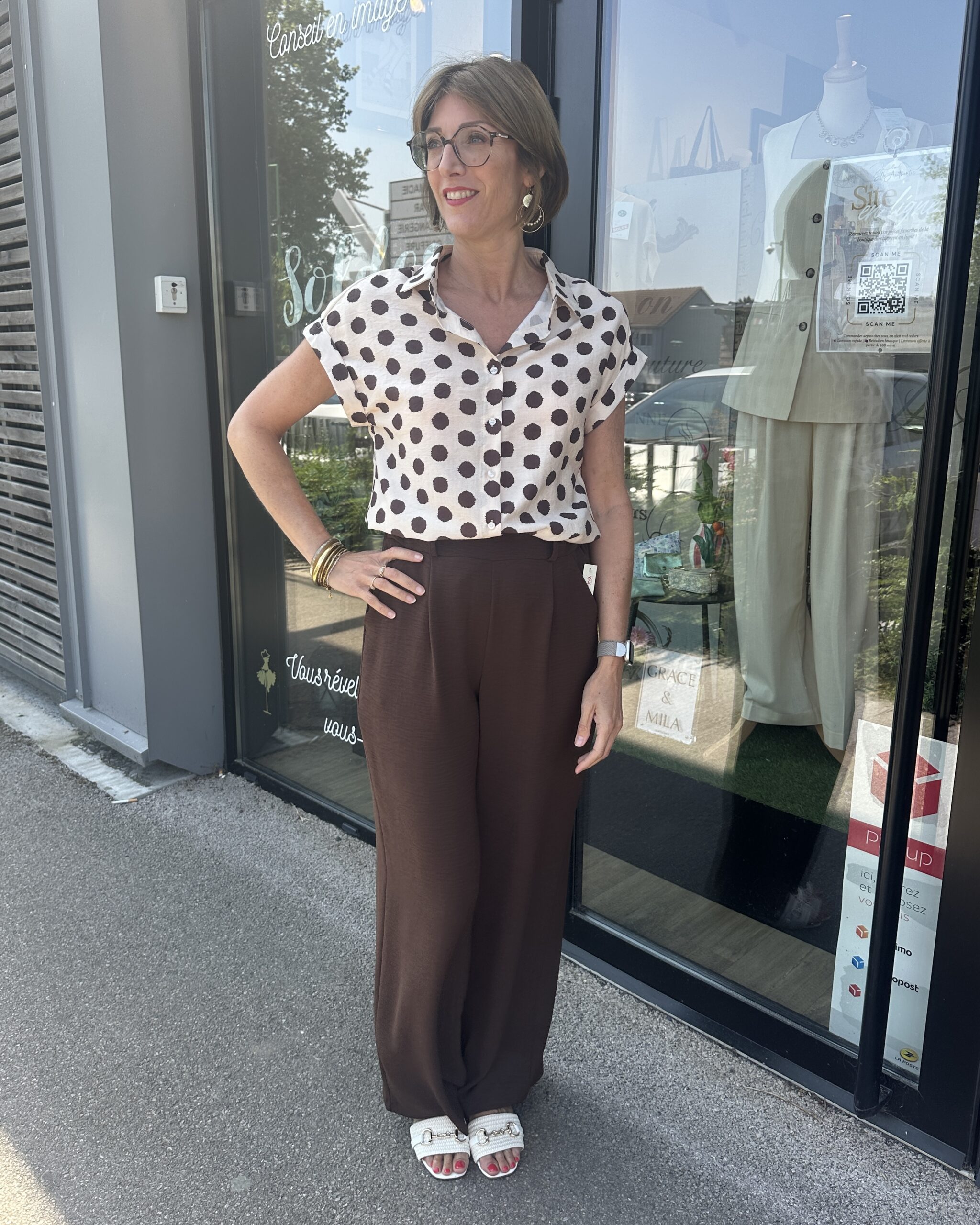 CHEMISIER BEIGE POIS CHOCOLAT – Image 2
