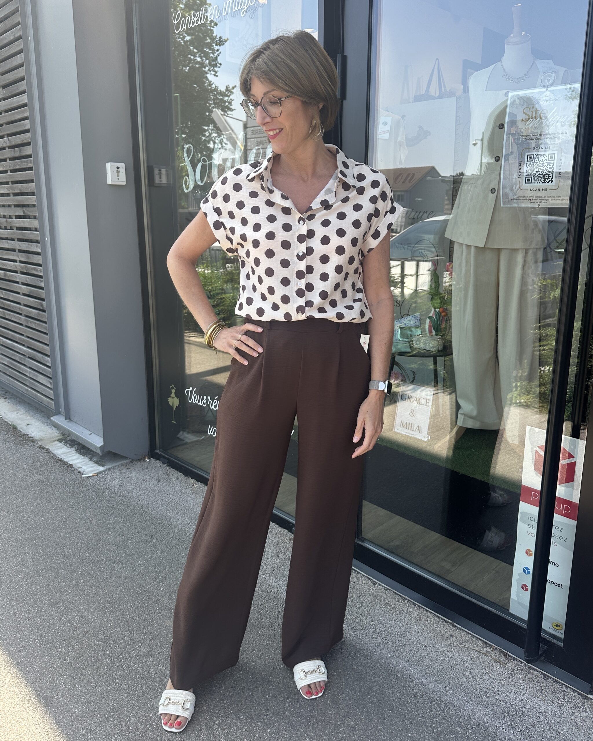CHEMISIER BEIGE POIS CHOCOLAT – Image 3