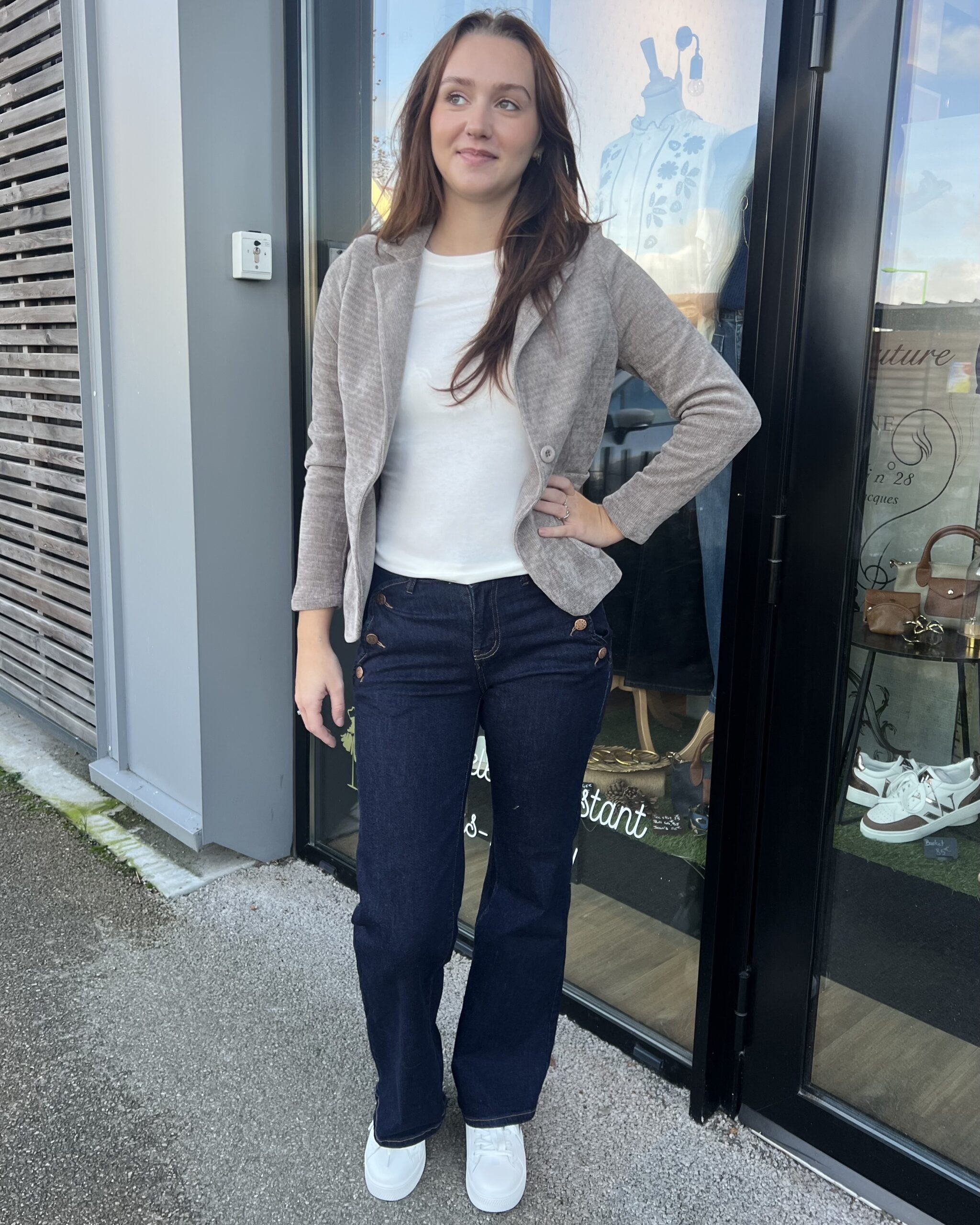 VESTE EN VELOURS GRISE femme