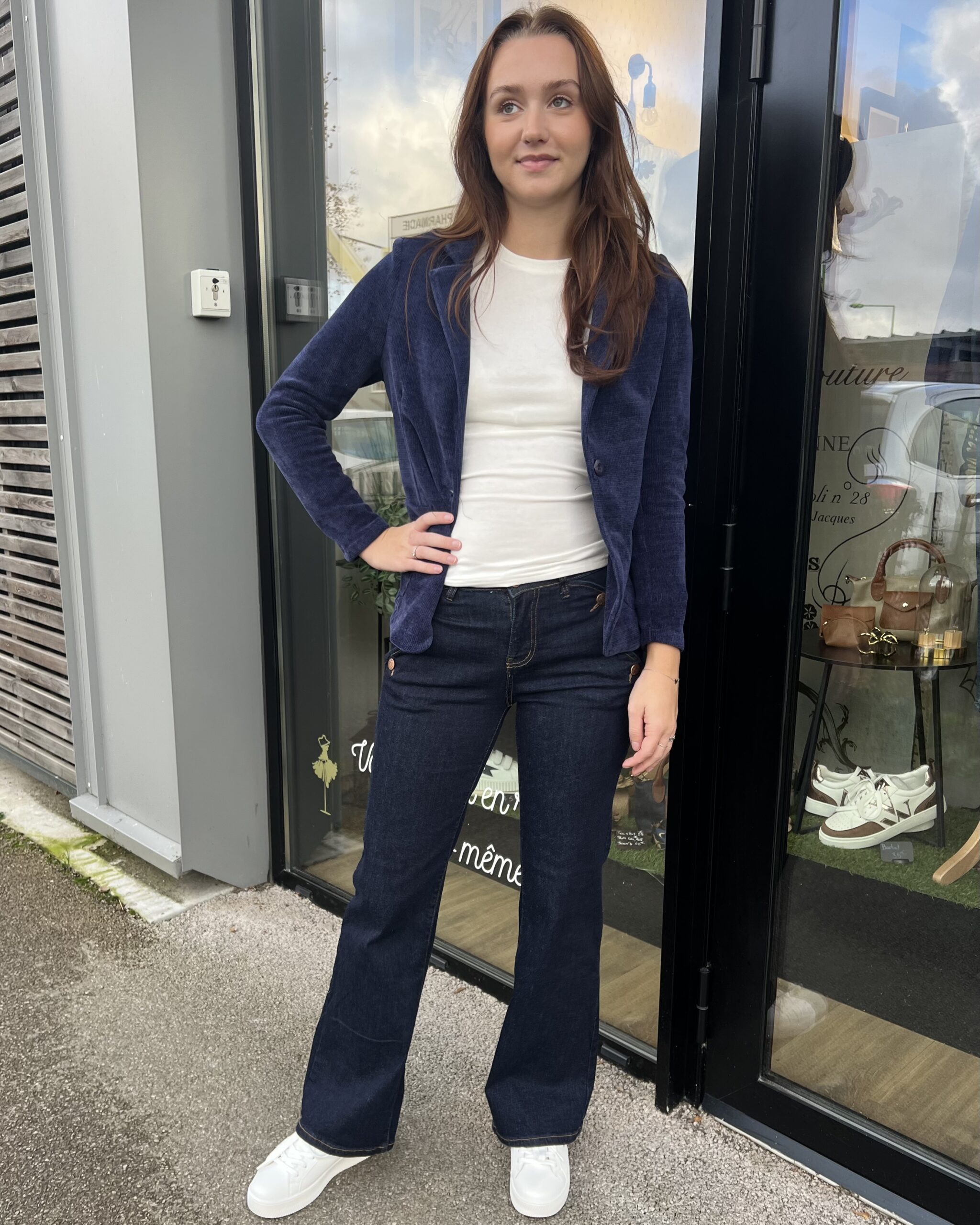 VESTE EN VELOURS MARINE femme chic