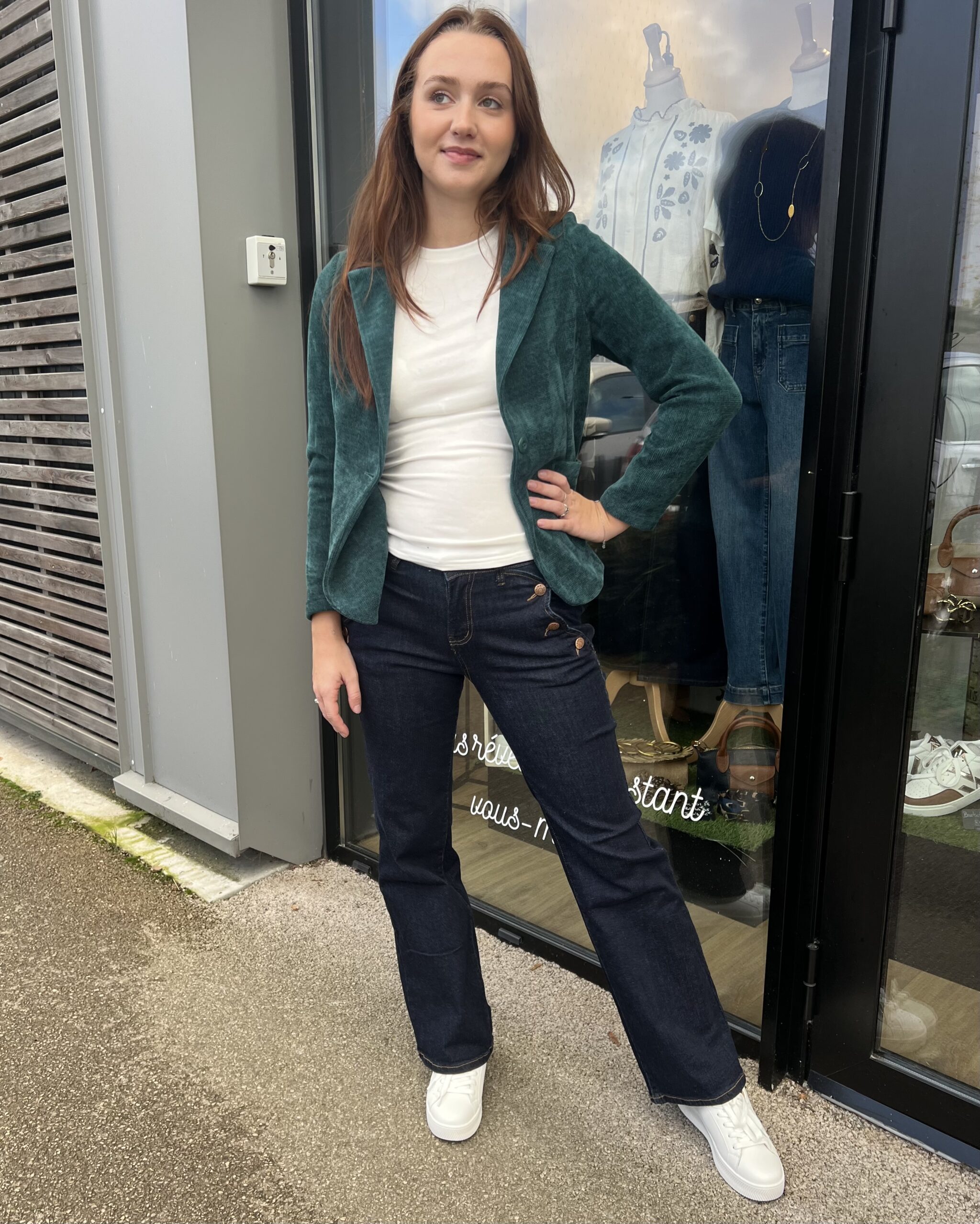 VESTE EN VELOURS VERT SAPIN femme chic