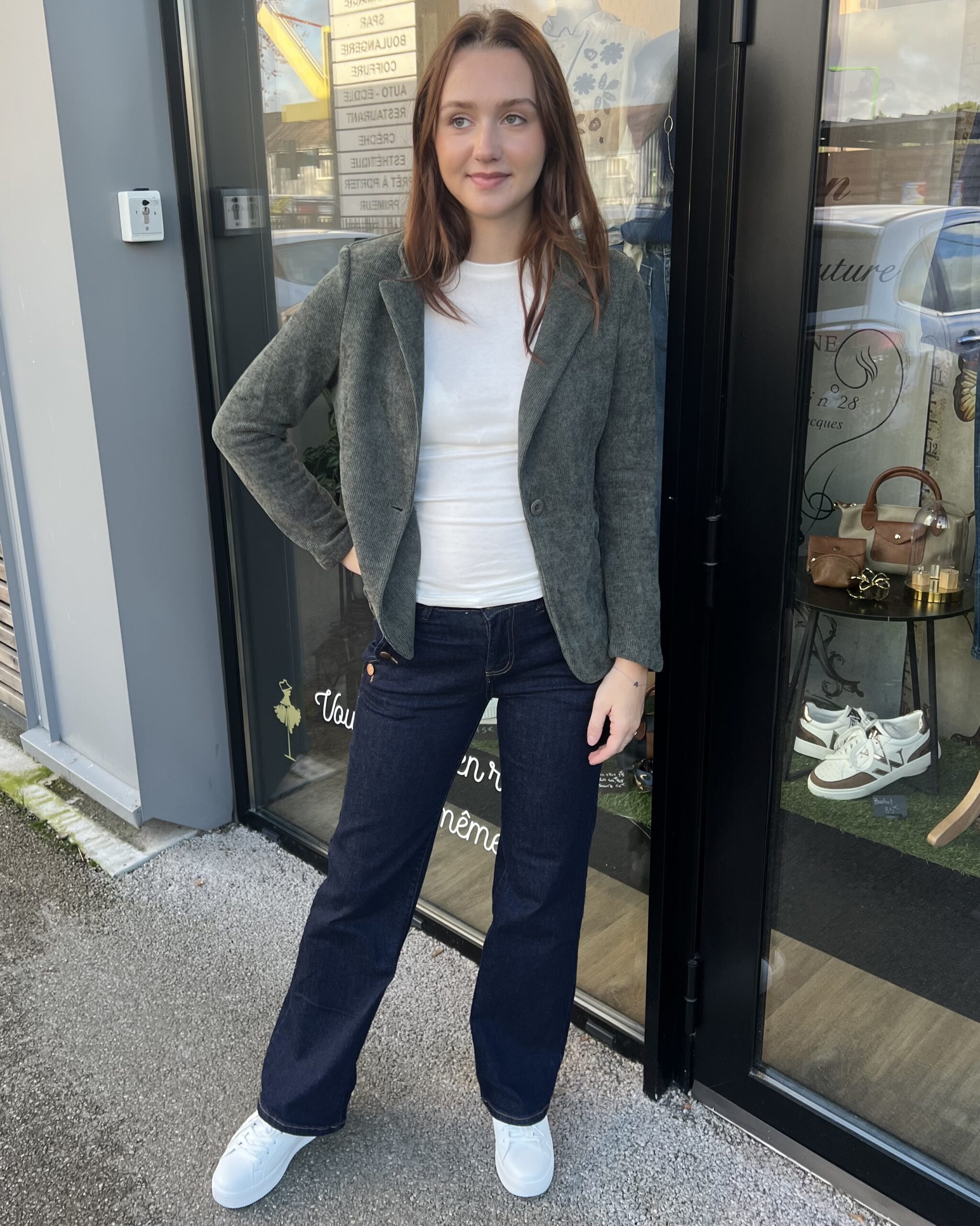 VESTE EN VELOURS KAKI femme chic