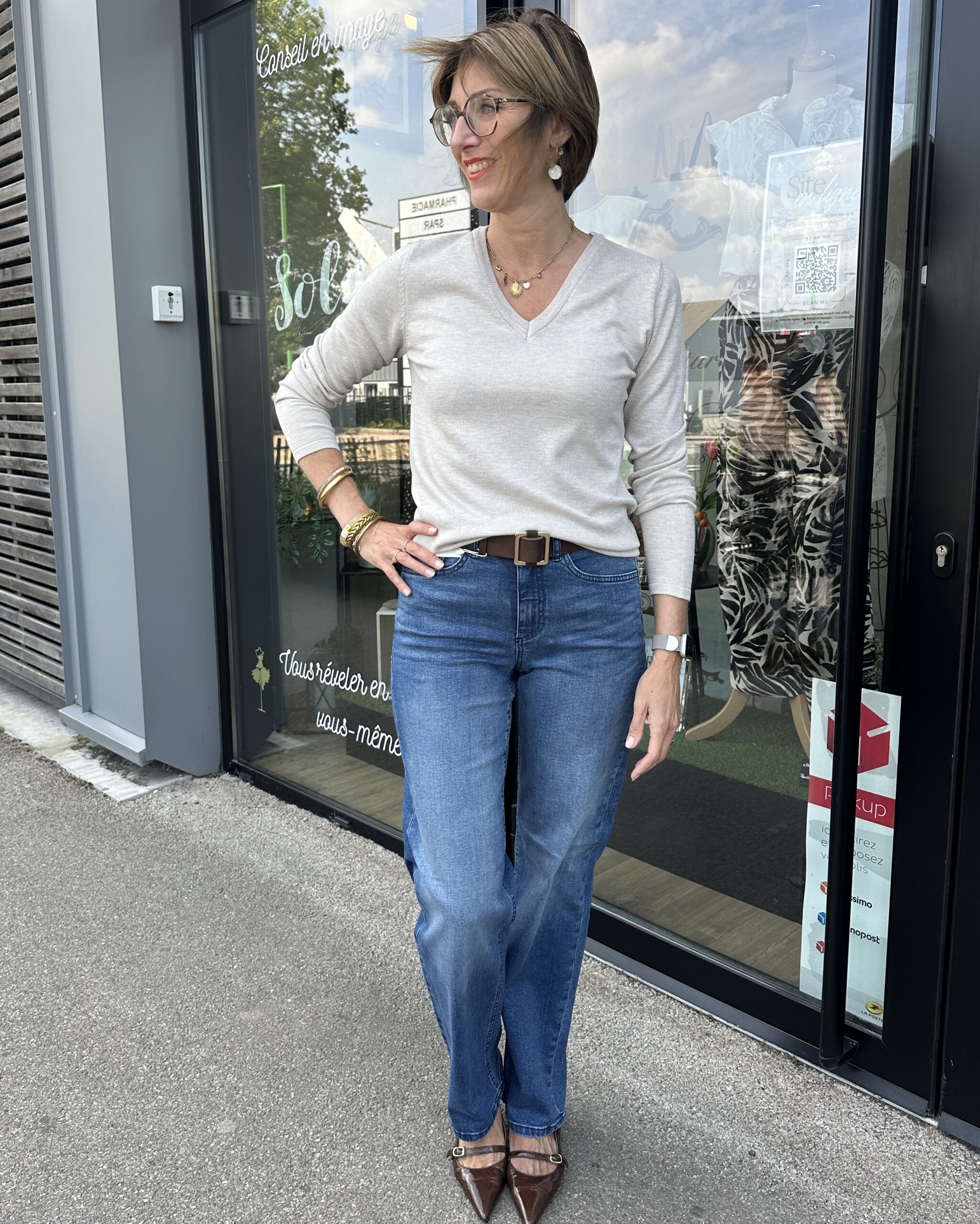 PULL FIN ML COL V TAUPE CHINE – Image 2