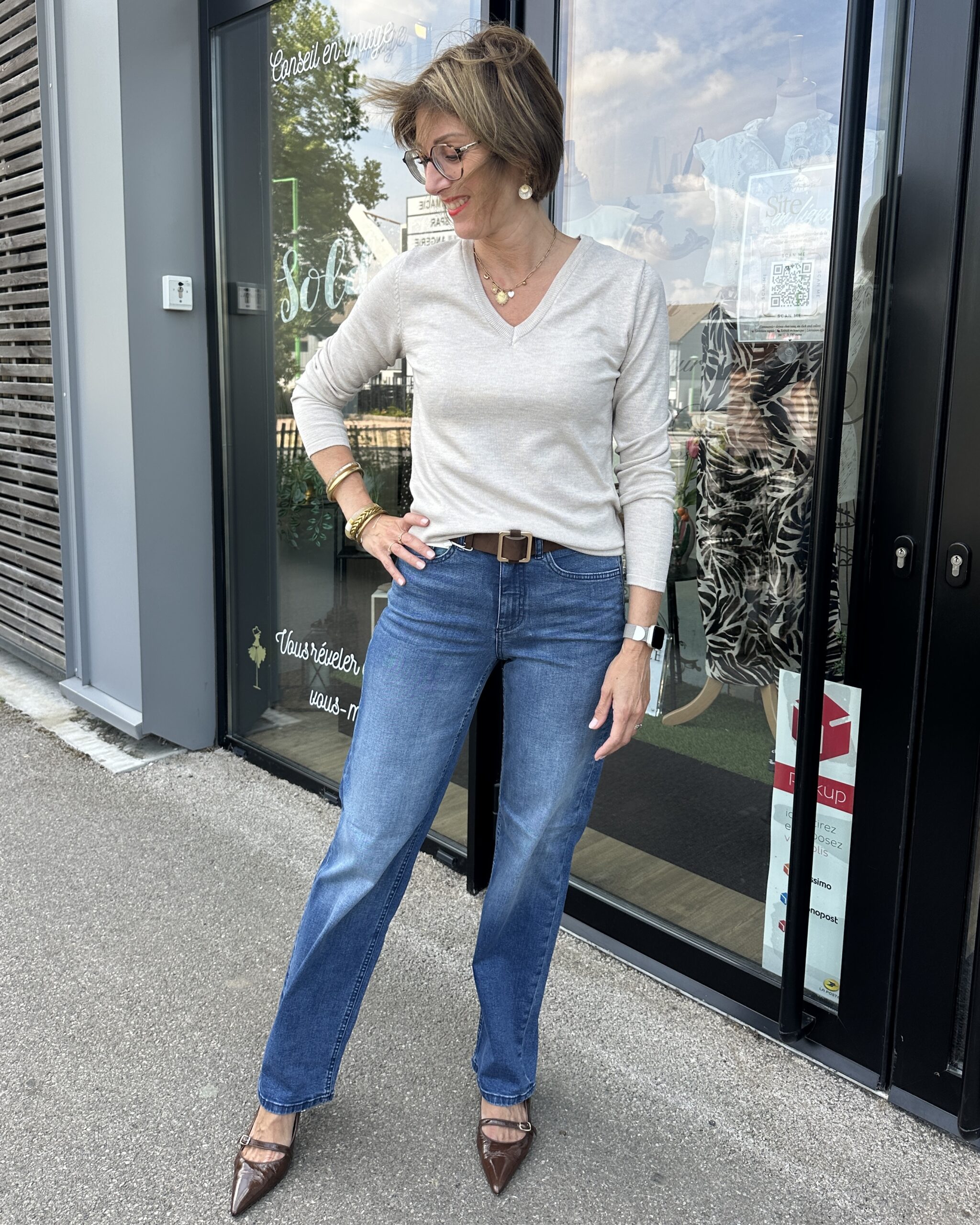 PULL FIN ML COL V TAUPE CHINE – Image 3