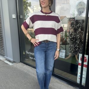 PULL RAYÉE PRUNE MANCHES COURTES