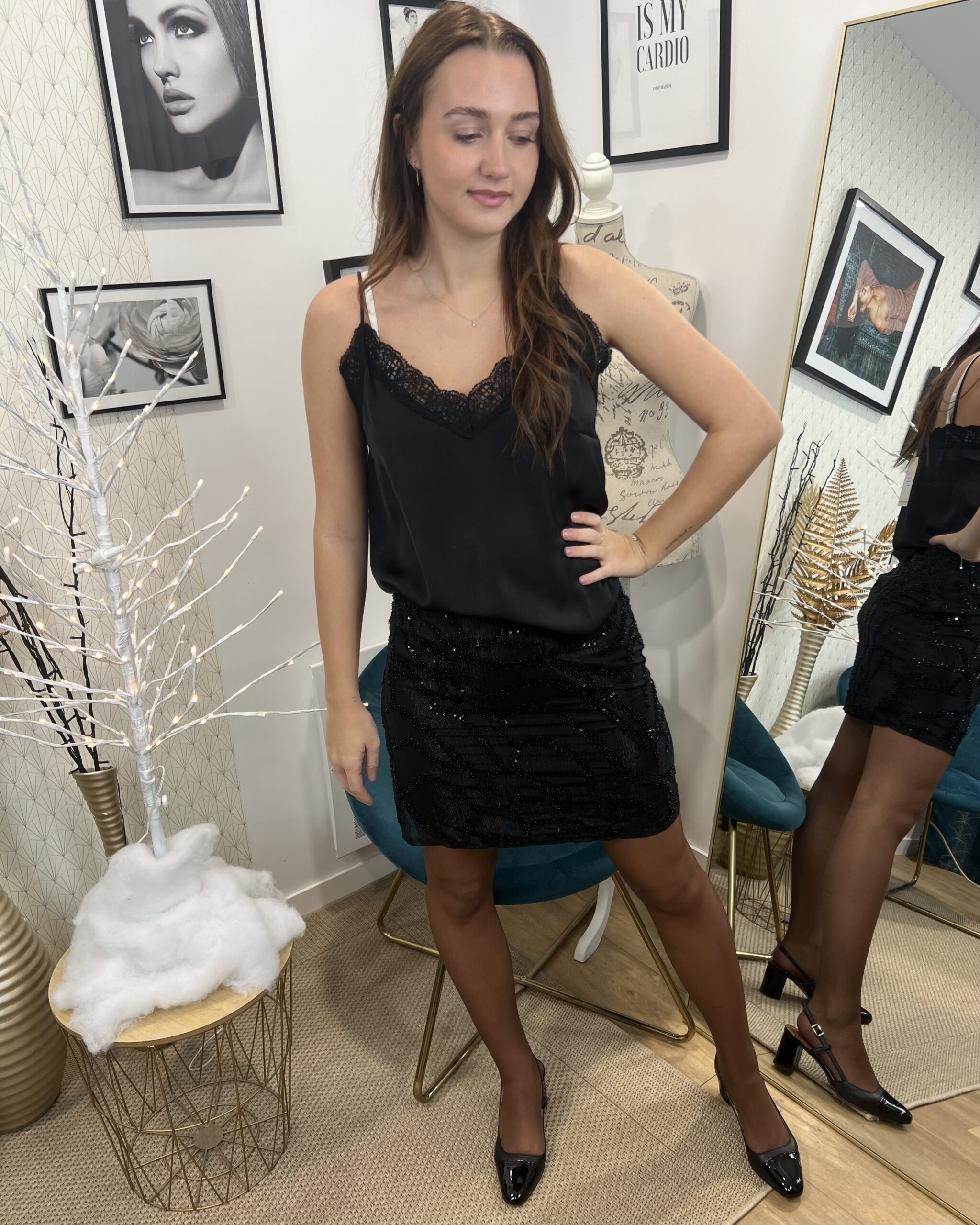 JUPE NOIR TAILLE ELASTIQUE - PERLE – Image 3