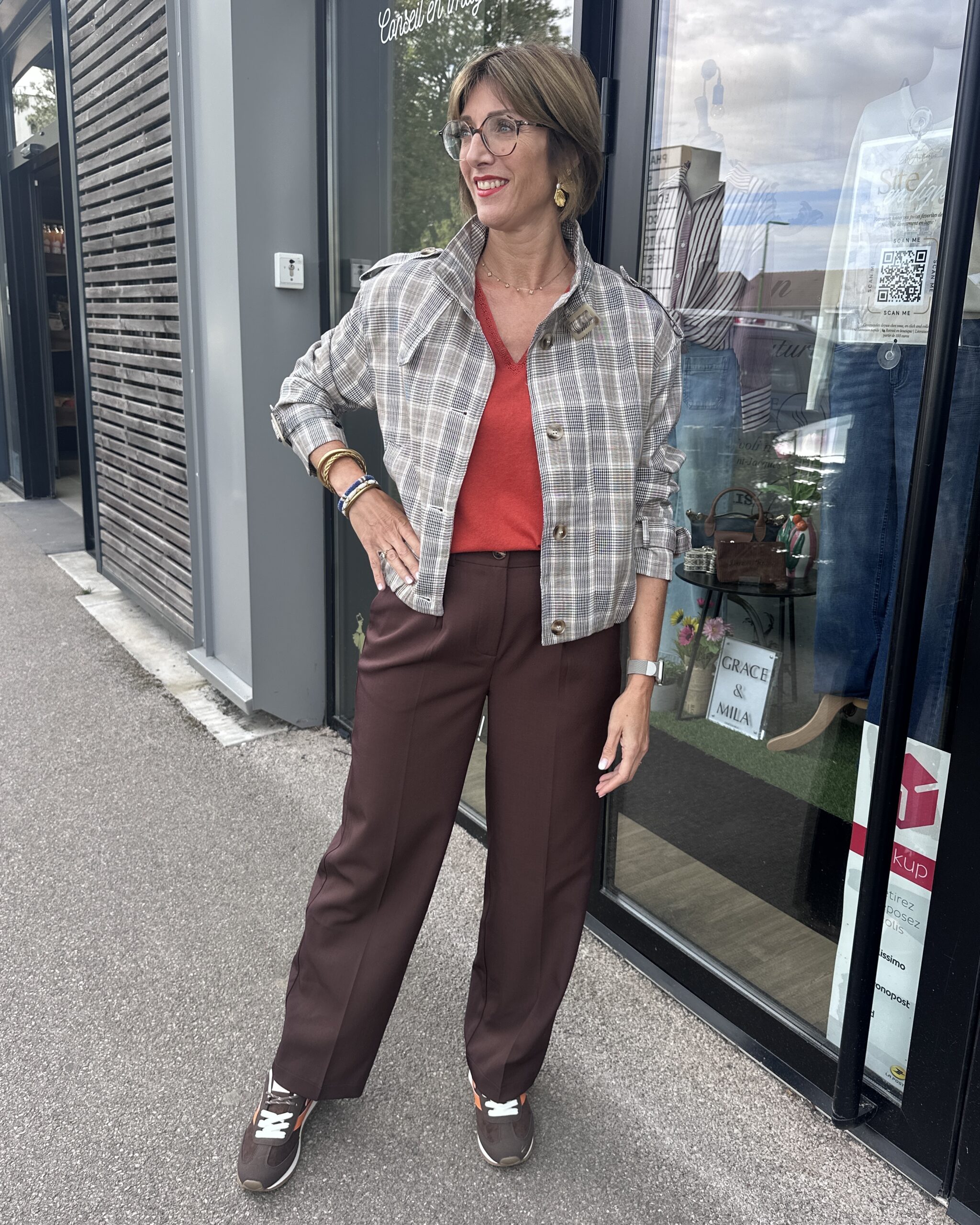 VESTE COURTE A CARREAUX