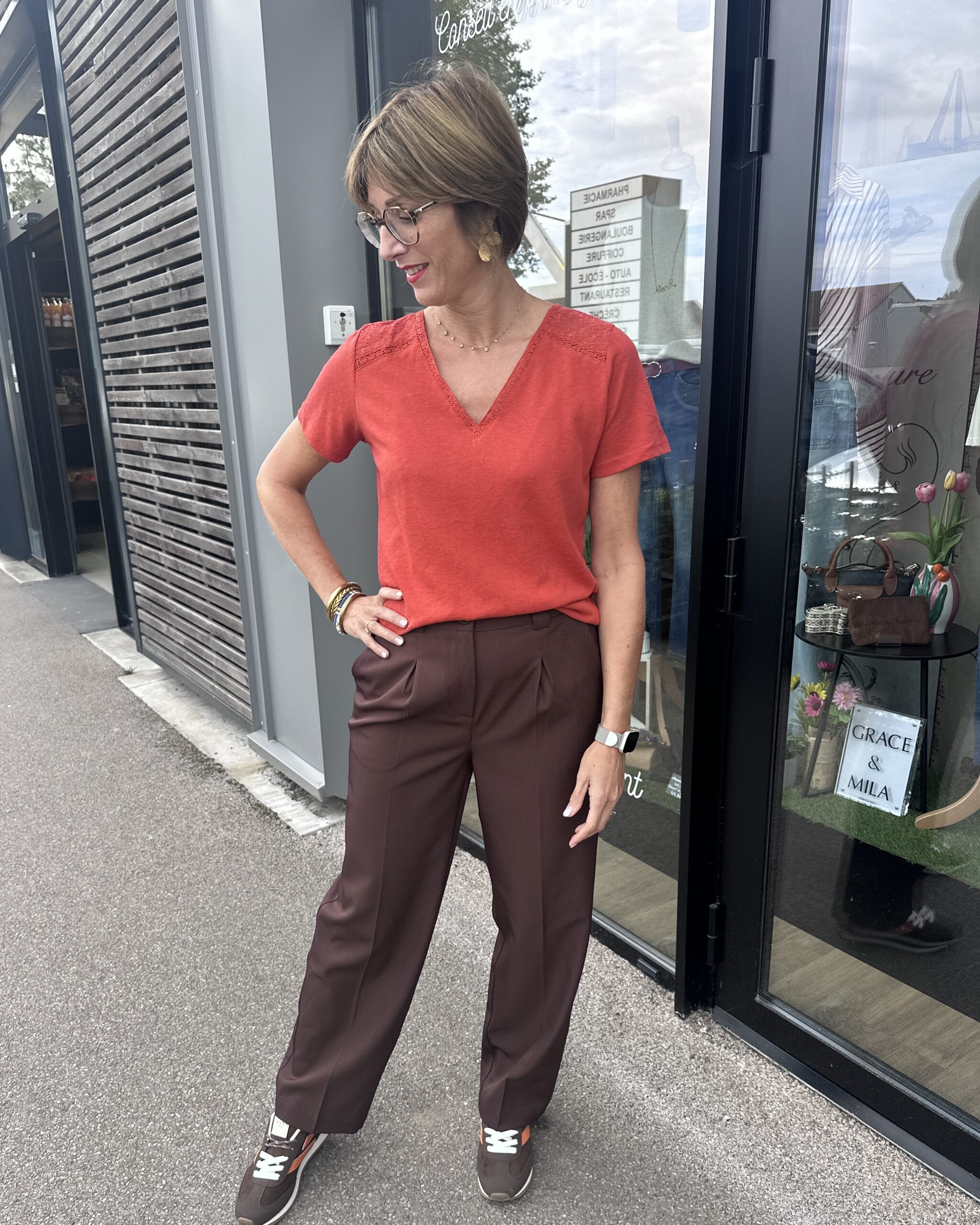 pantalon à pince marron