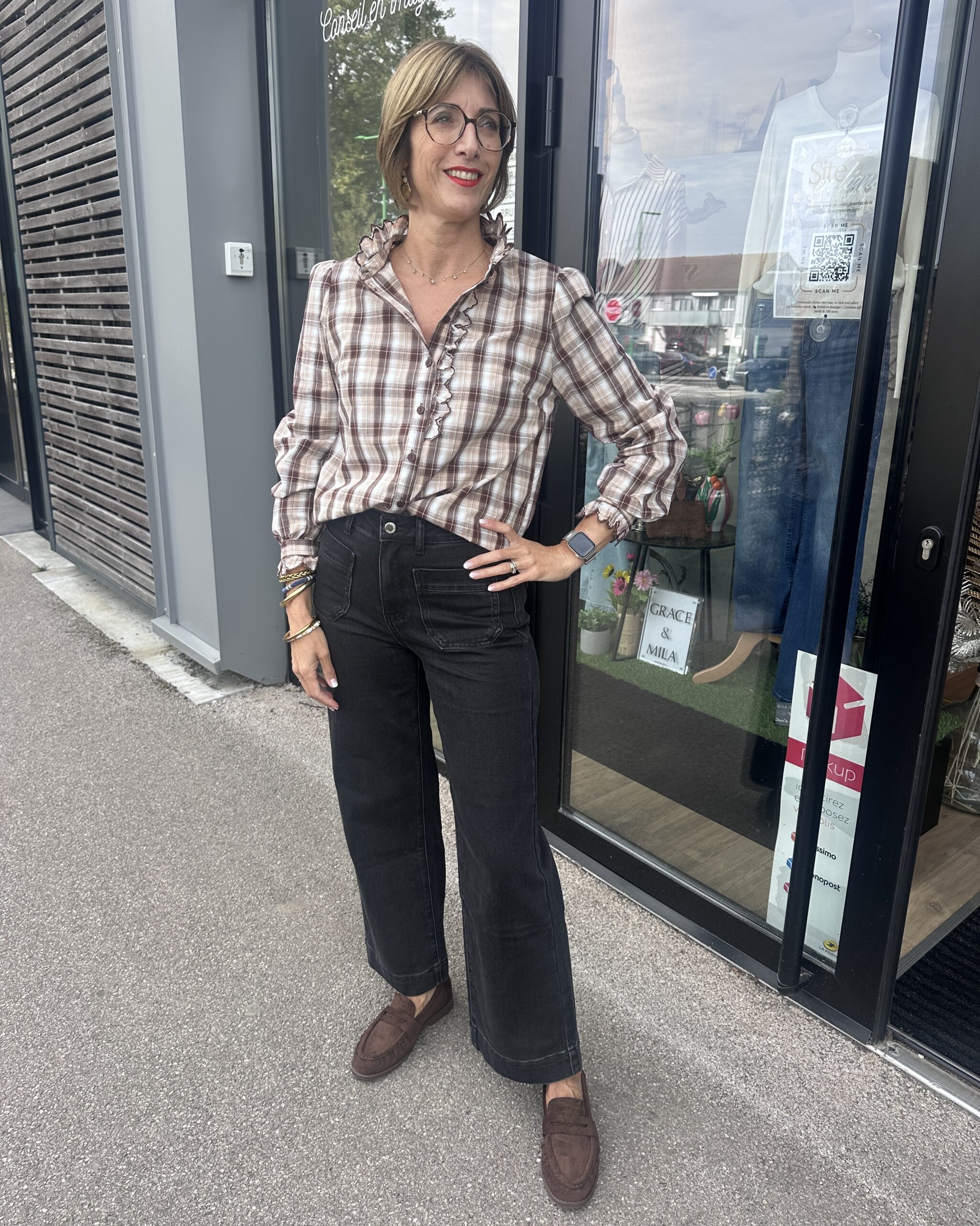 CHEMISIER CARREAUX MARRON ET BEIGE – Image 2