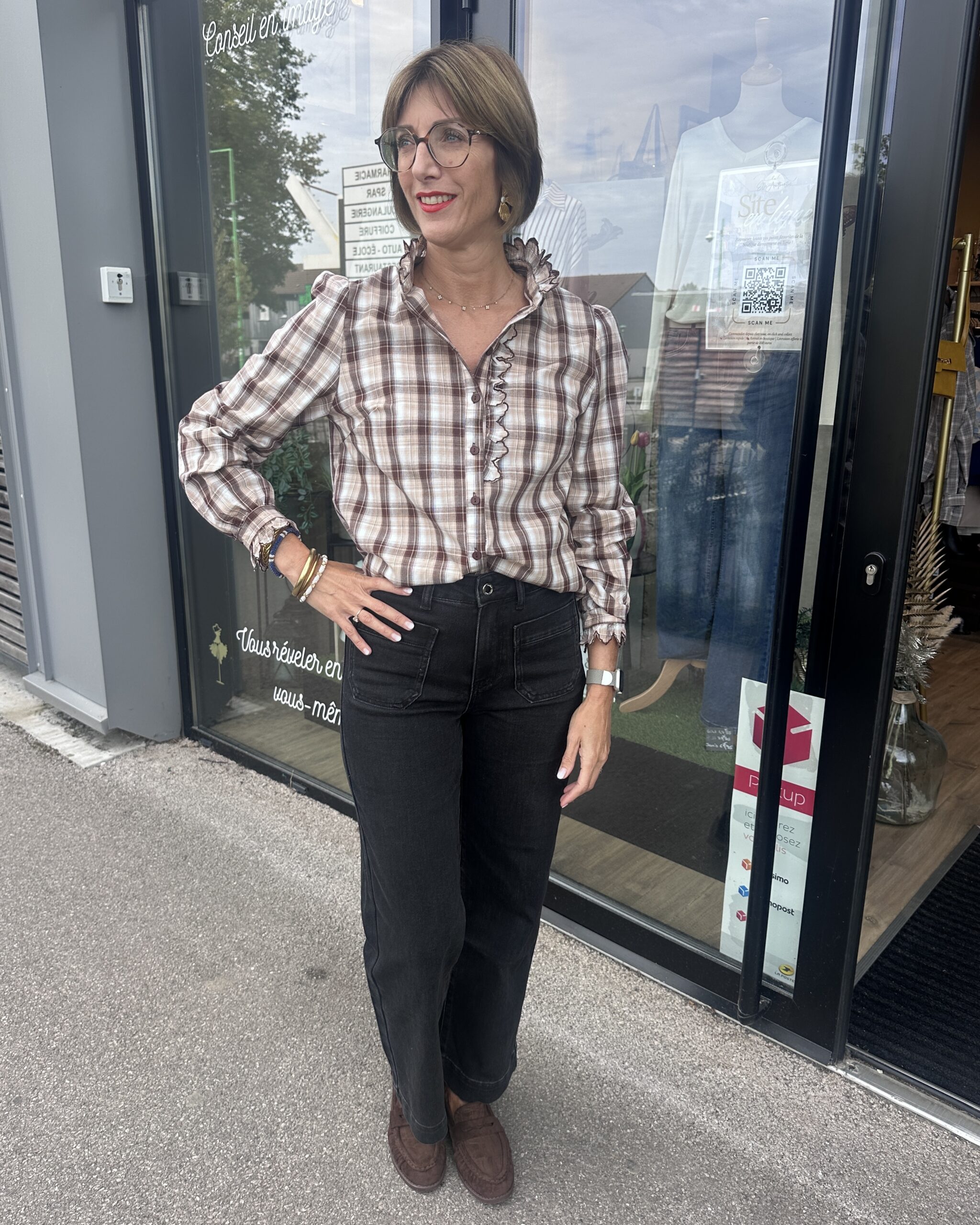 CHEMISE A CARREAU MARRON