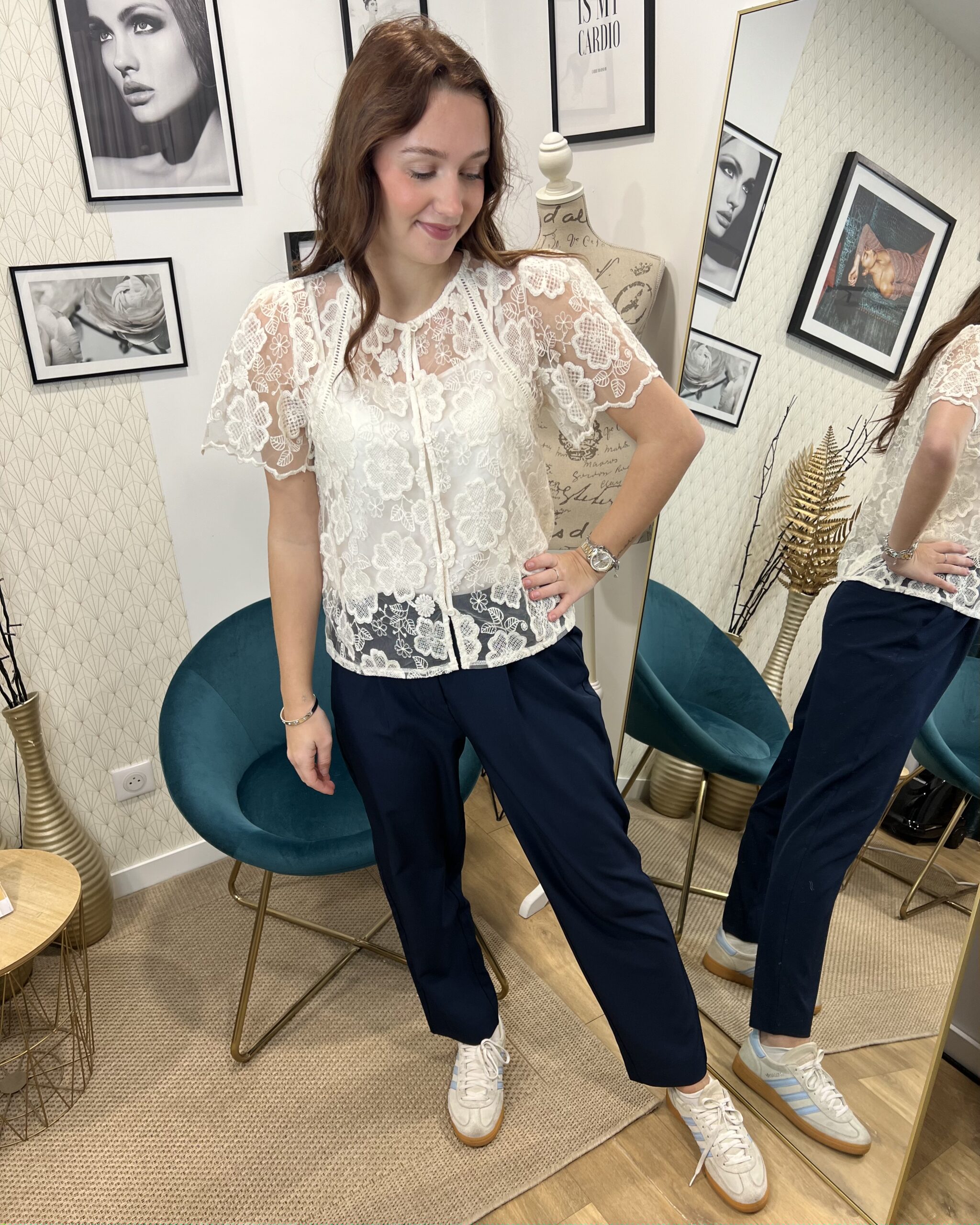 BLOUSE ÉCRU DENTELLE AJOURÉE – Image 2