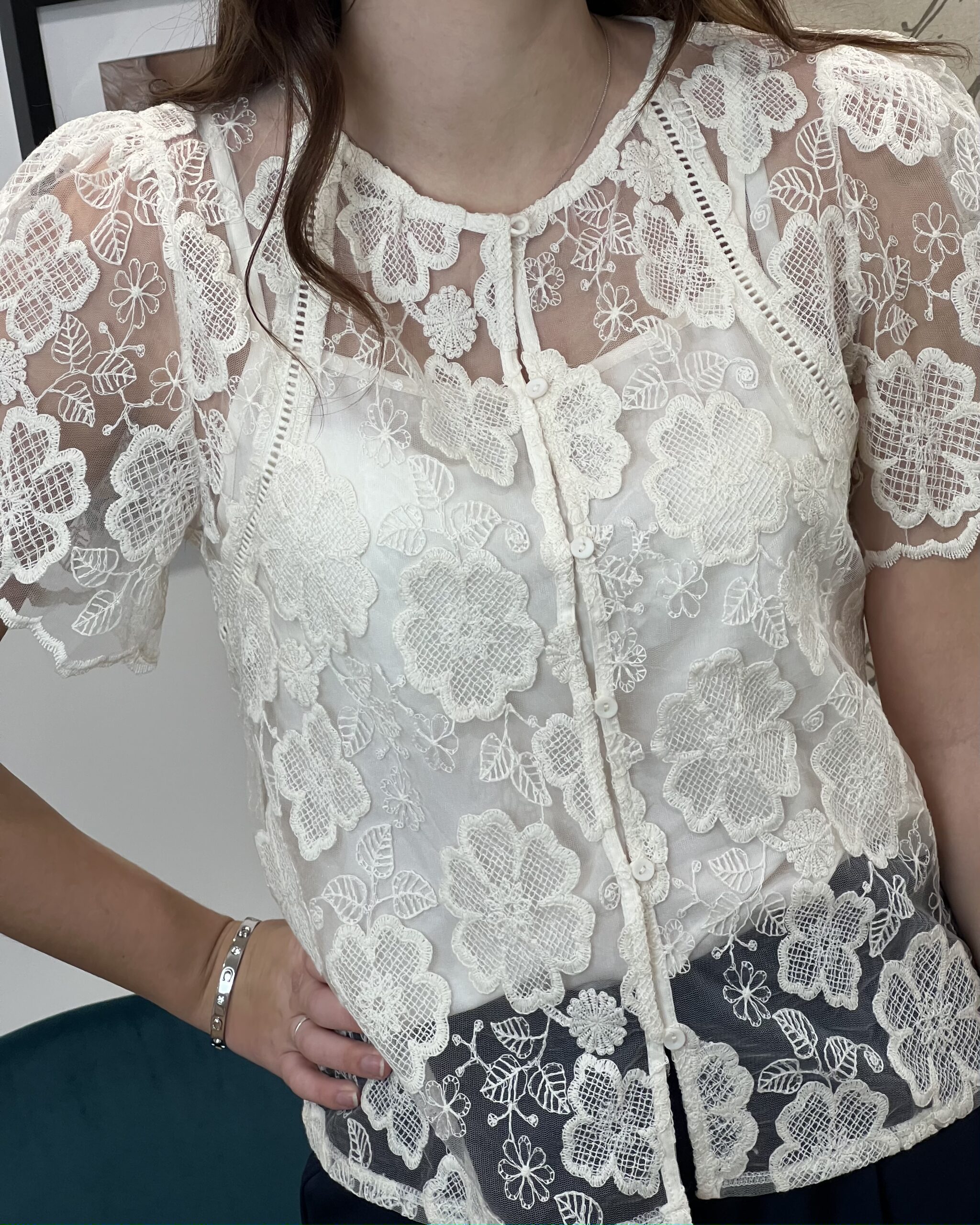BLOUSE ÉCRU DENTELLE AJOURÉE – Image 3