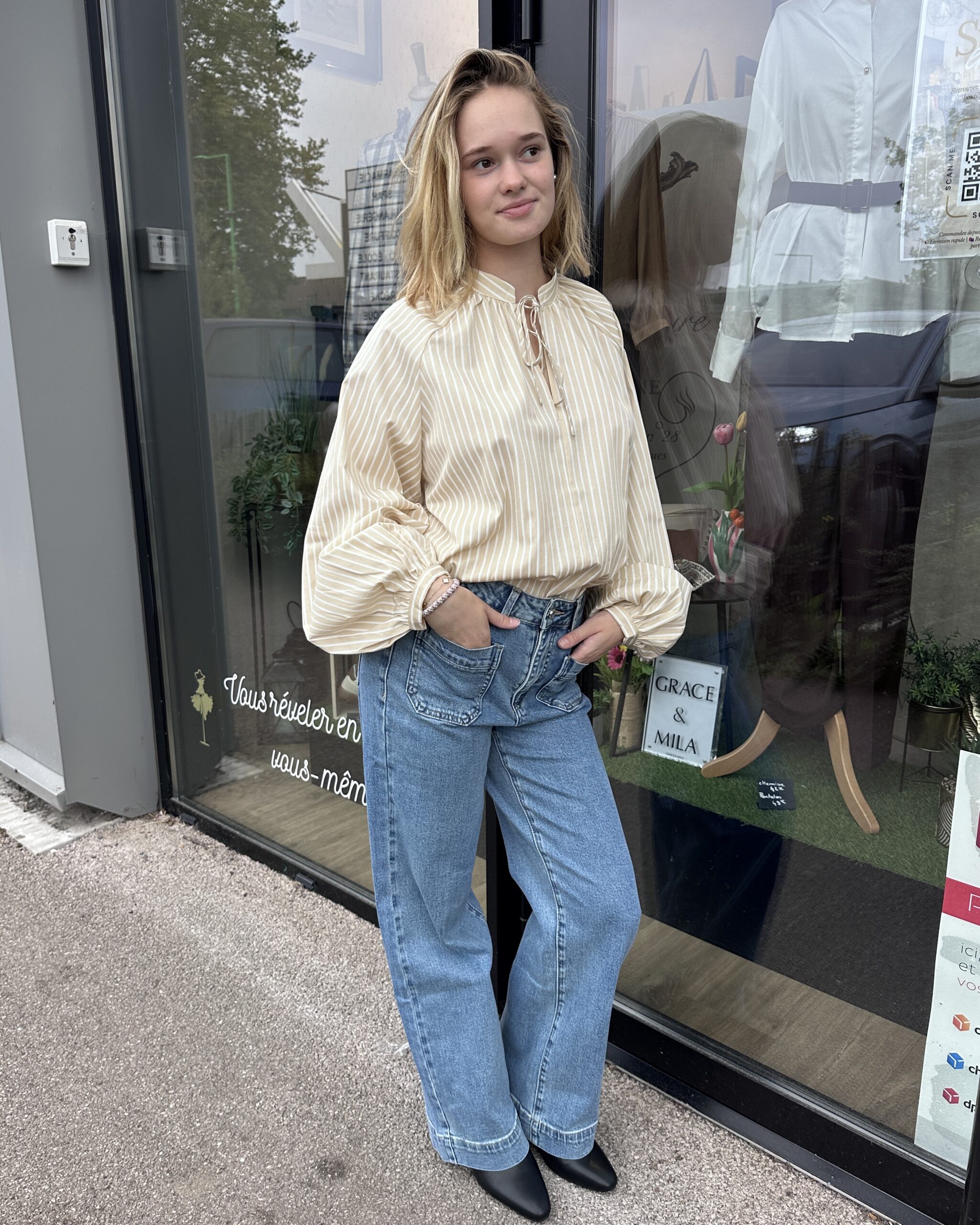 BLOUSE A RAYURES COL MAO