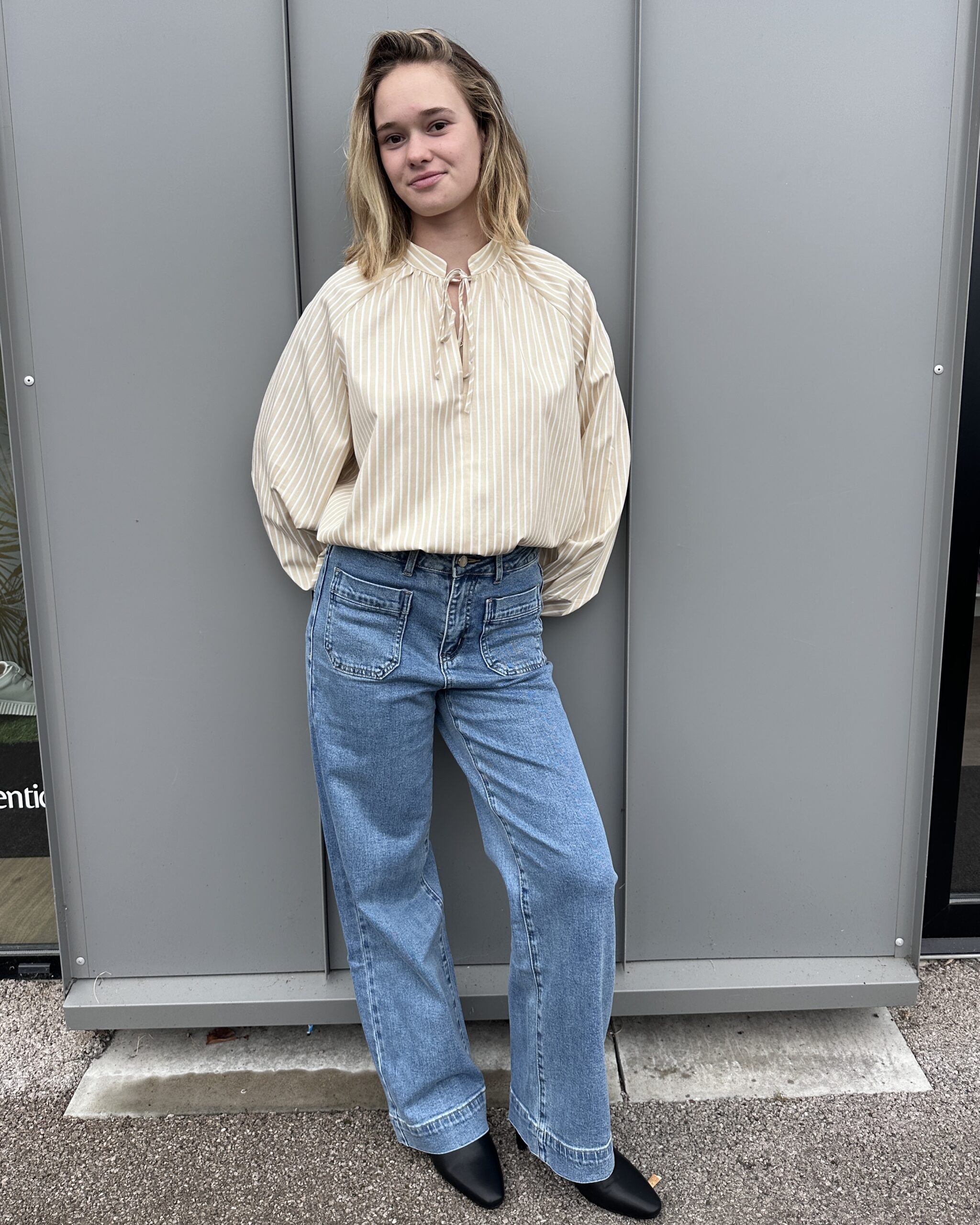 BLOUSE A RAYURES COL MAO A NOUER – Image 3