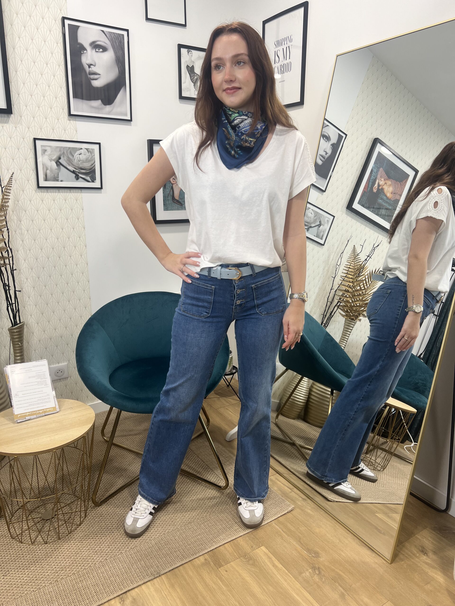 JEANS FLARE BOUTON ET POCHE MEDIUM BLUE