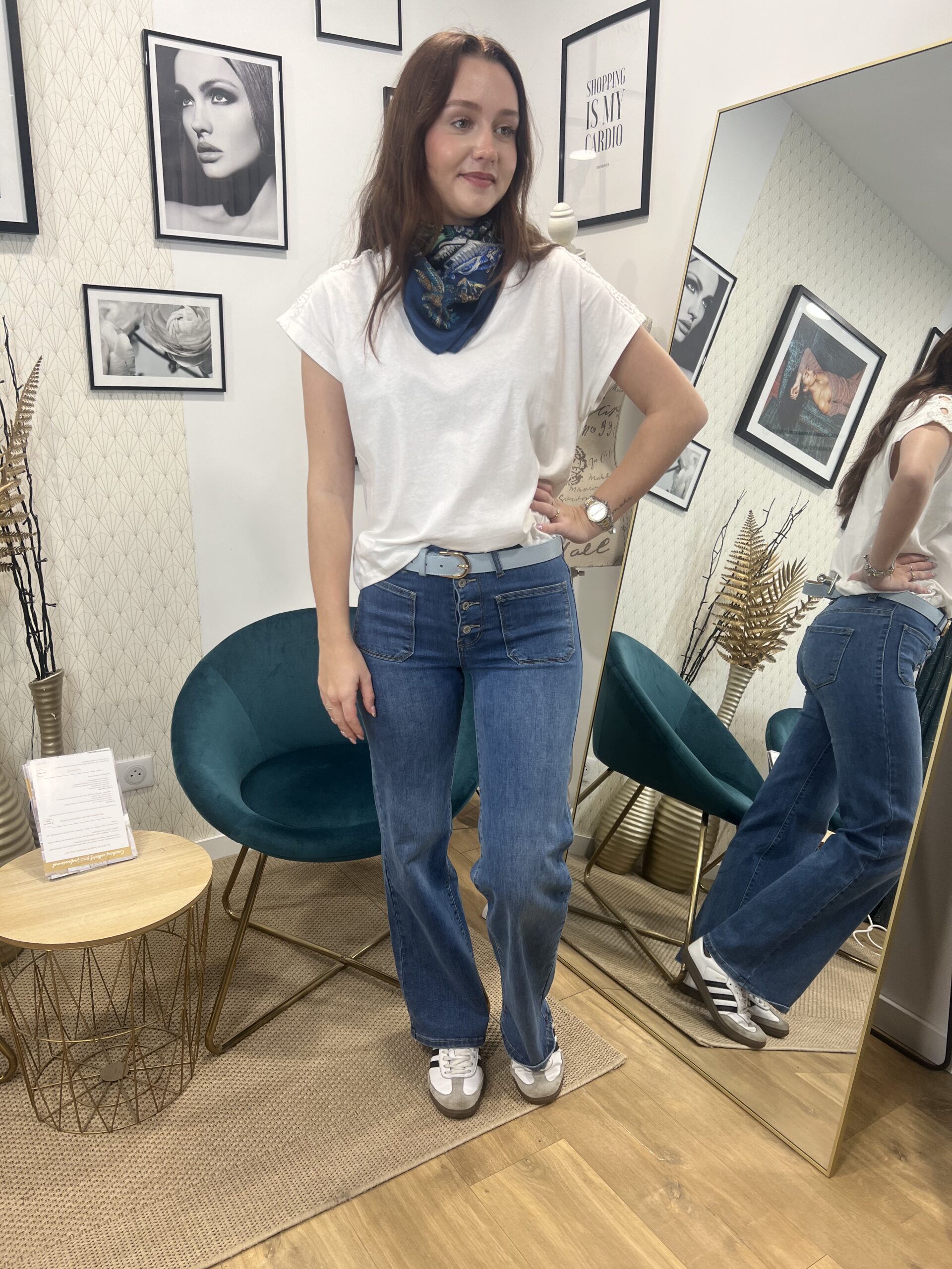 JEANS FLARE BOUTON ET POCHE MEDIUM BLUE – Image 2