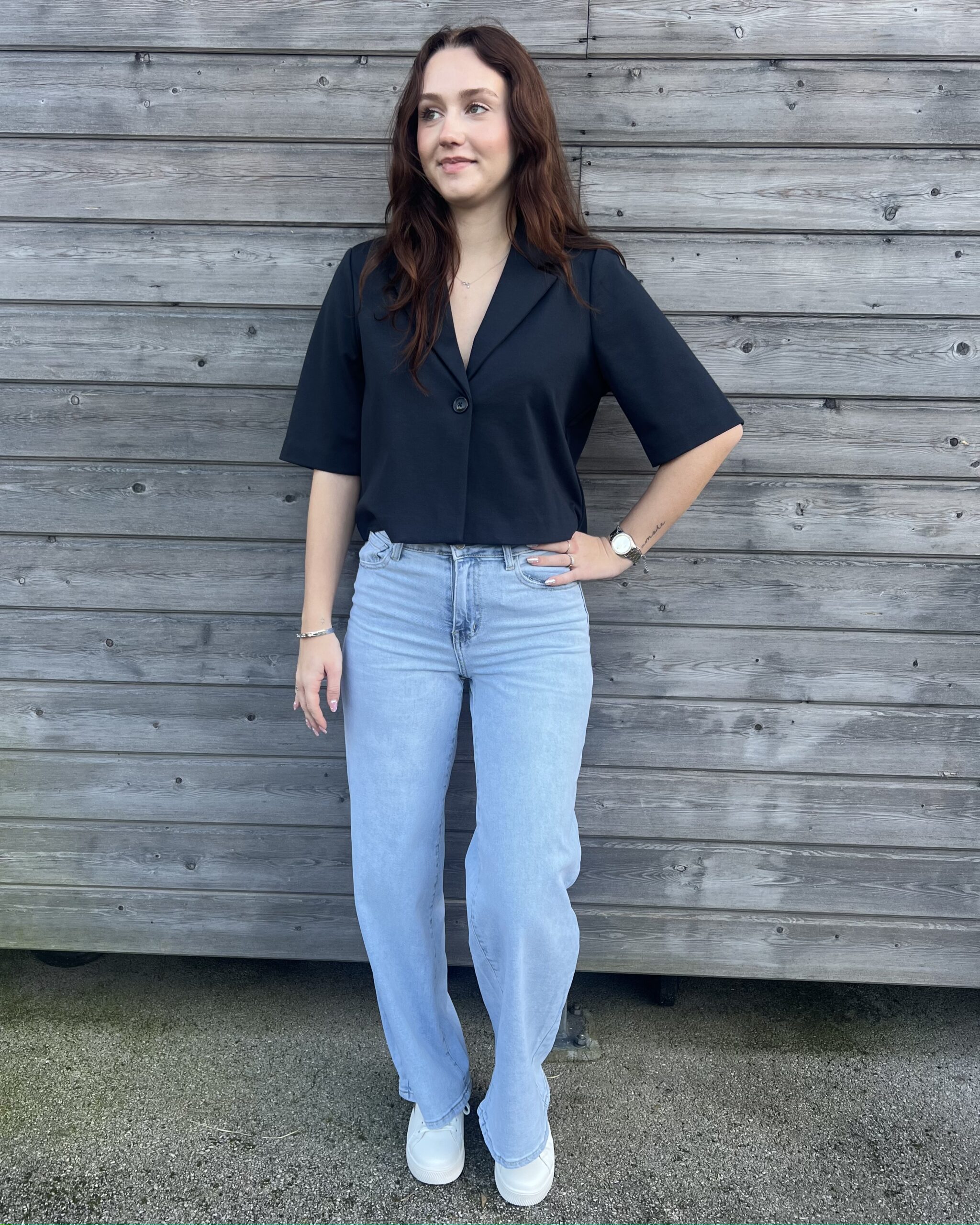 VESTE COURTE BLEU MARINE MANCHE 3/4