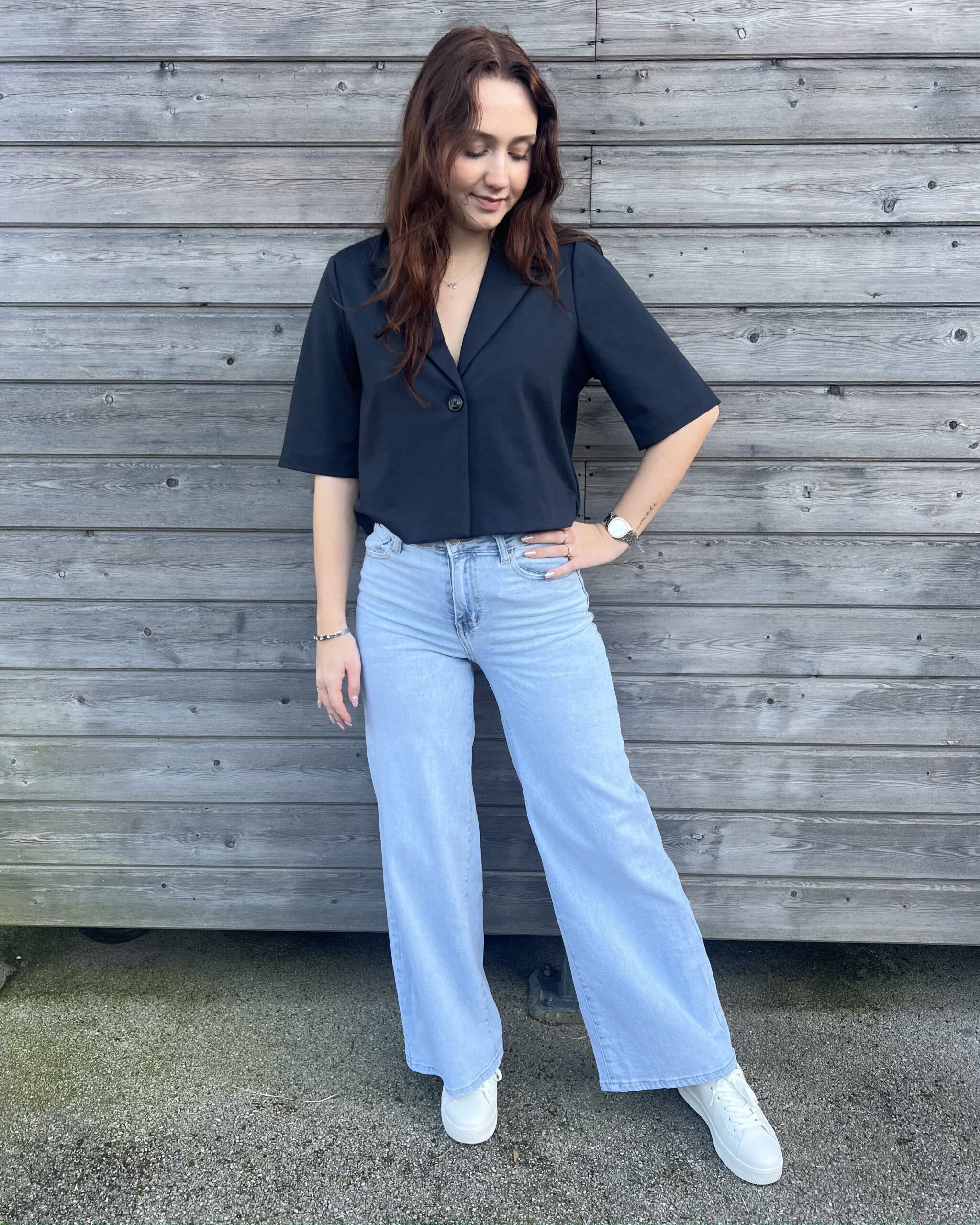 VESTE COURTE BLEU MARINE MANCHE 3/4 – Image 2