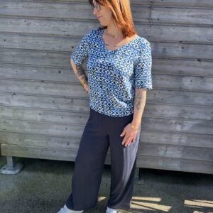 PANTALON FLUIDE BLEU MARINE 7/8 ème