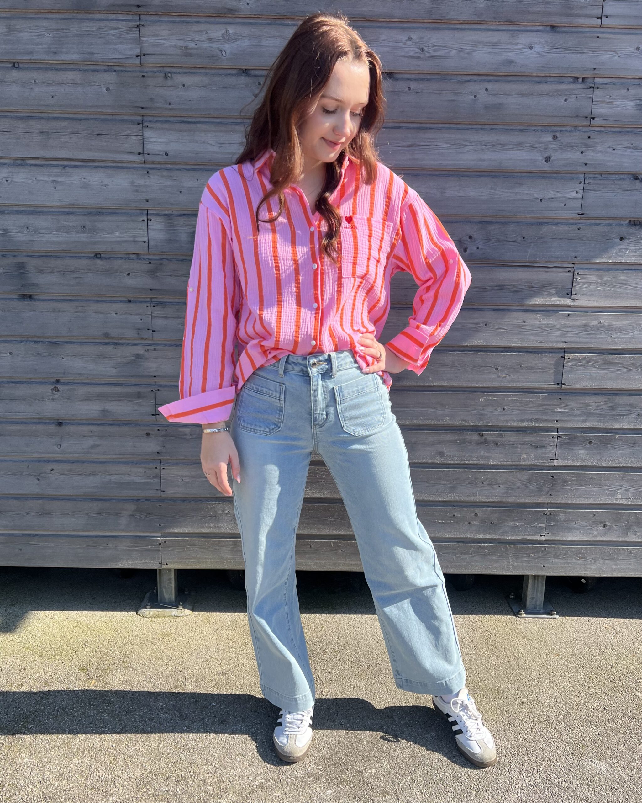 CHEMISE À RAYURE ROSE/ORANGE