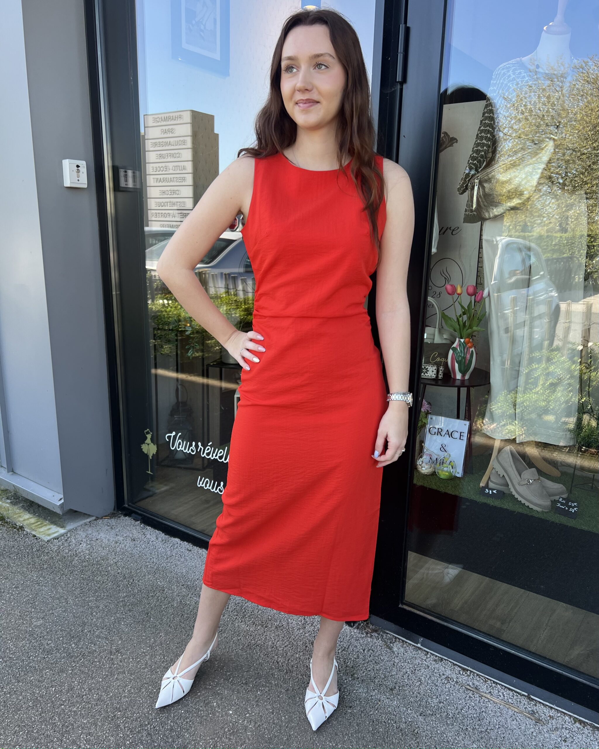 ROBE LONGUE ROUGE CORAIL