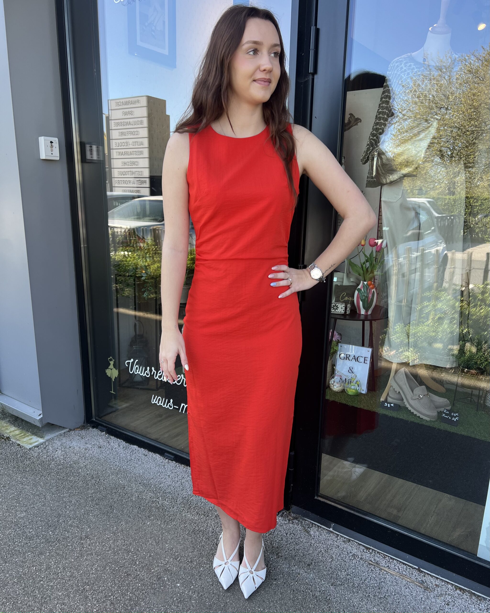 ROBE LONGUE ROUGE CORAIL – Image 2