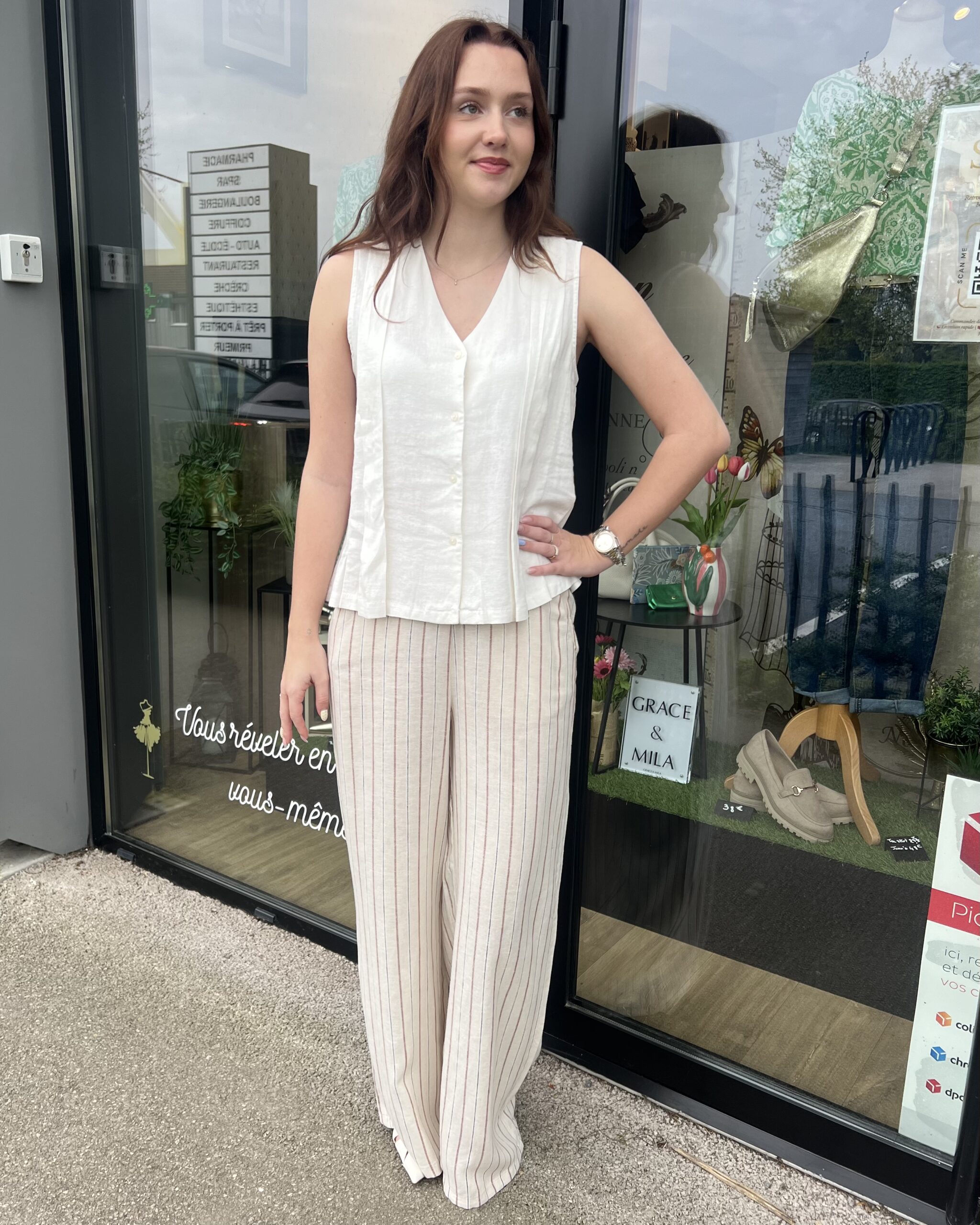 HAUT BLANC EN LIN SANS MANCHES – Image 2