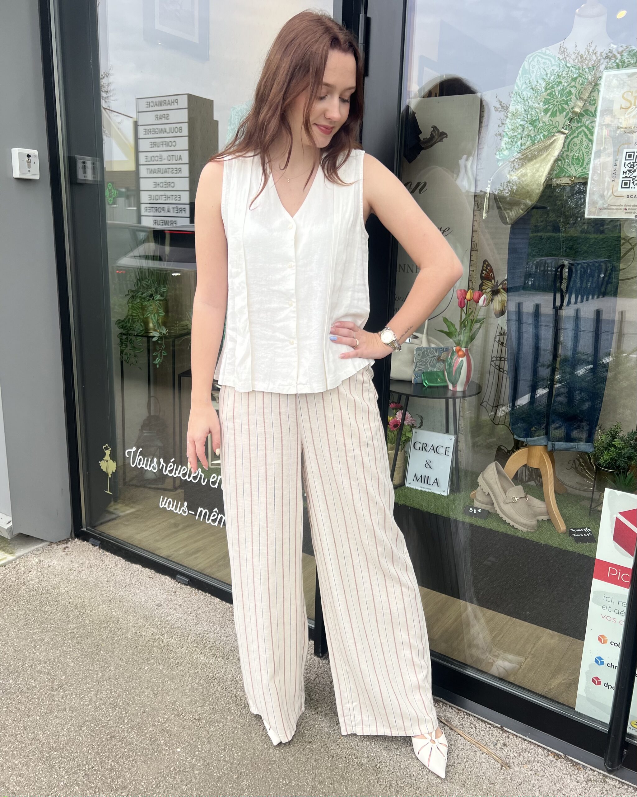 HAUT BLANC EN LIN SANS MANCHES