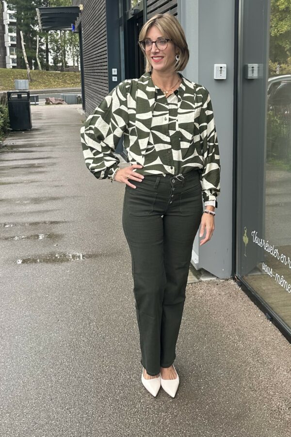 BLOUSE ML VERT ET BEIGE – Image 3