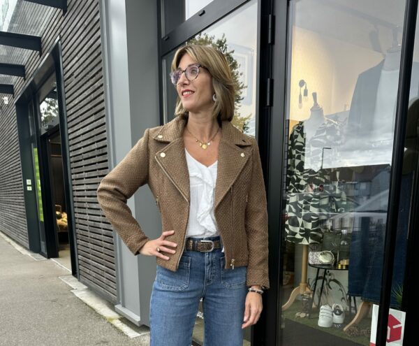 VESTE COURTE TWEED CAMEL