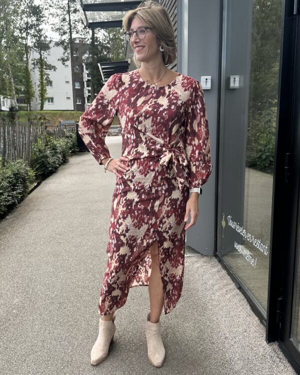ROBE LONGUE BORDEAUX ET BEIGE – Image 2