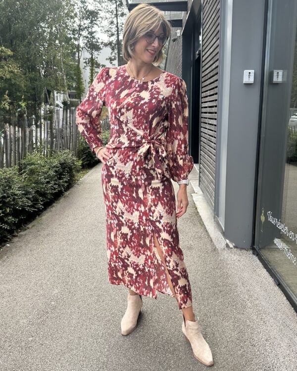 ROBE LONGUE BORDEAUX ET BEIGE