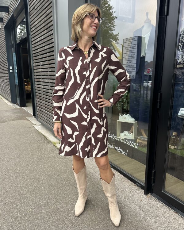 ROBE CHEMISE MARRON ET BEIGE