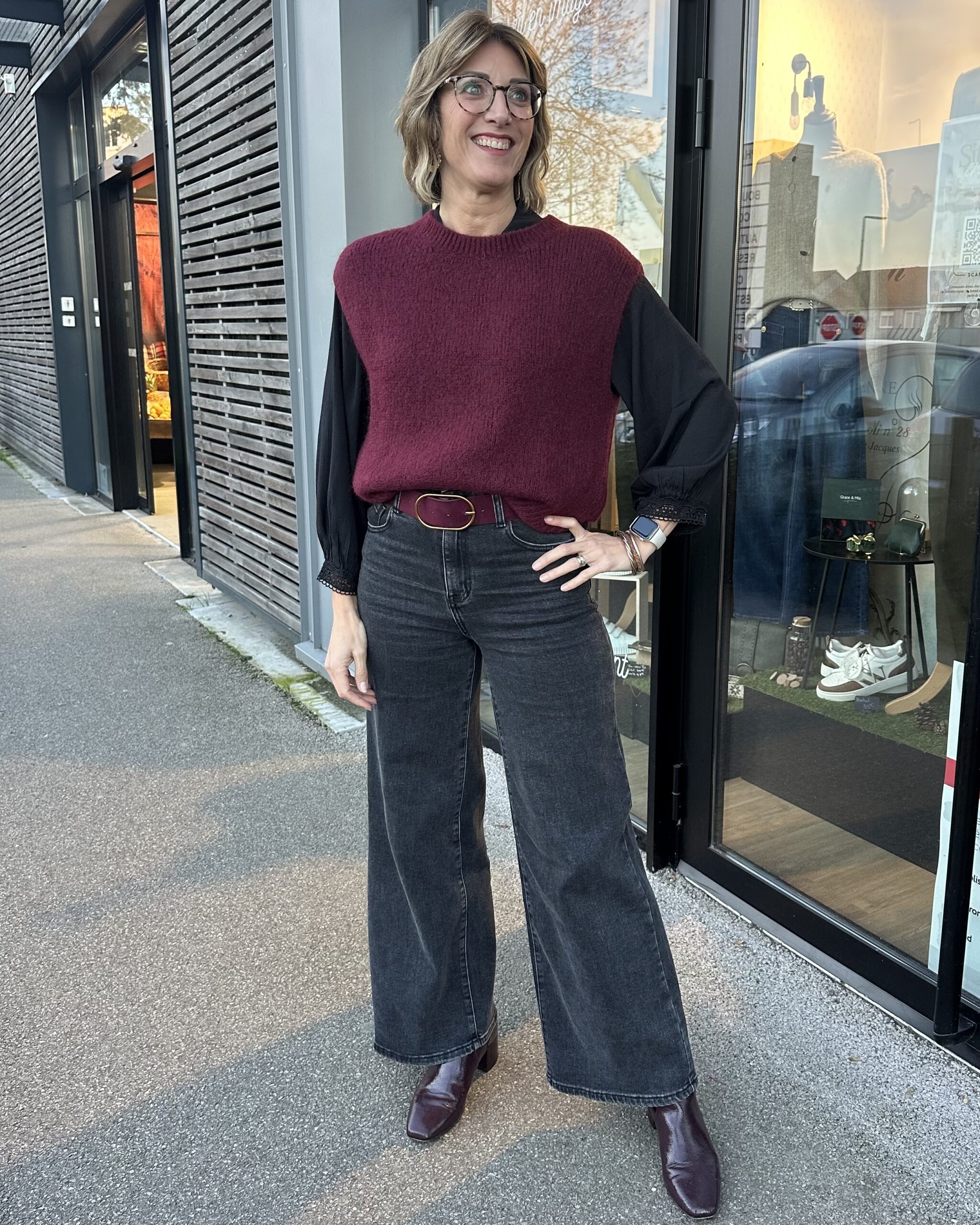 PULL SANS MANCHE BORDEAUX femme chic