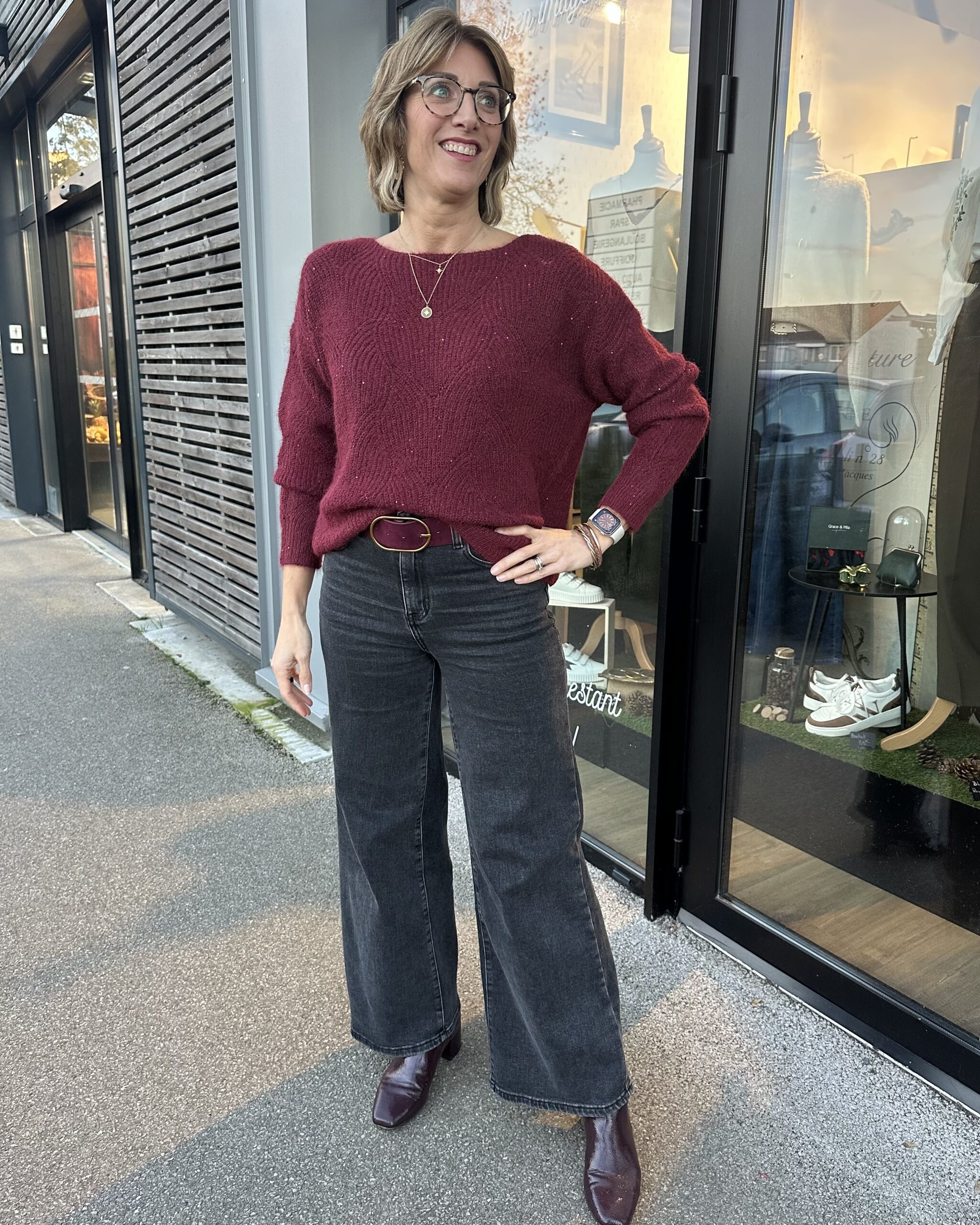 PULL BORDEAUX SEQUINS femme