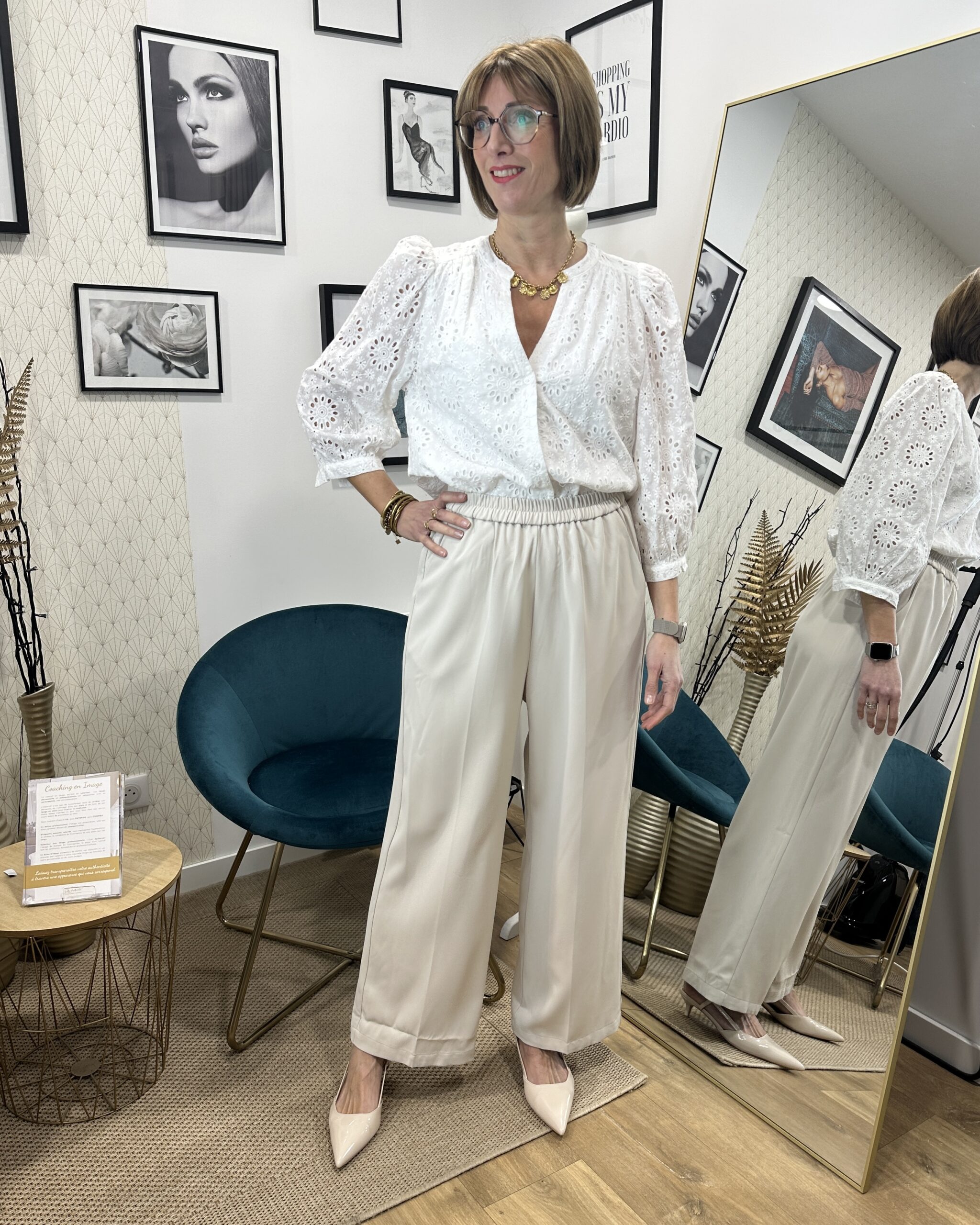 PANTALON FLUIDE TAILLE ÉLASTIQUE ÉCRU – Image 2