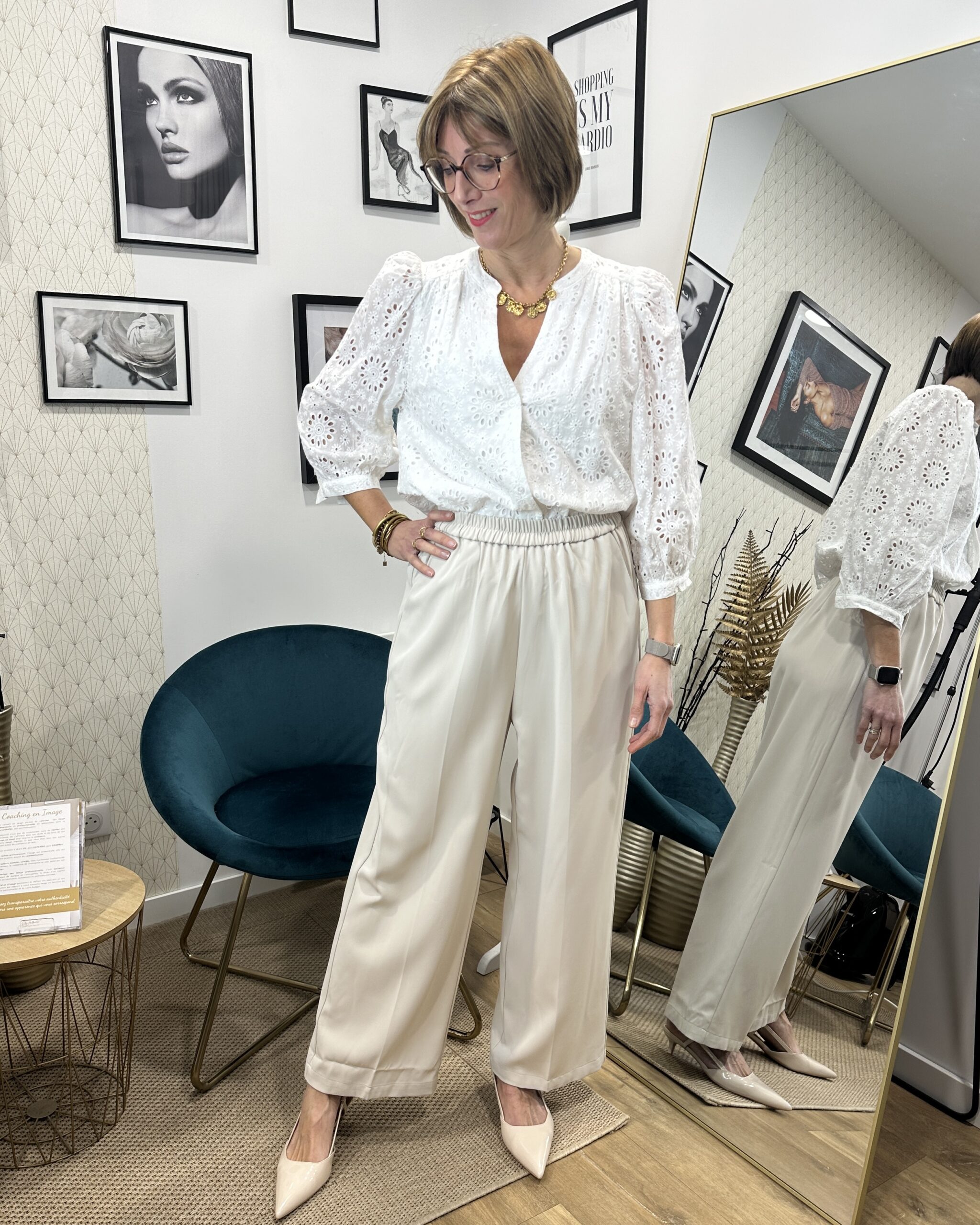 PANTALON FLUIDE TAILLE ÉLASTIQUE ÉCRU – Image 3