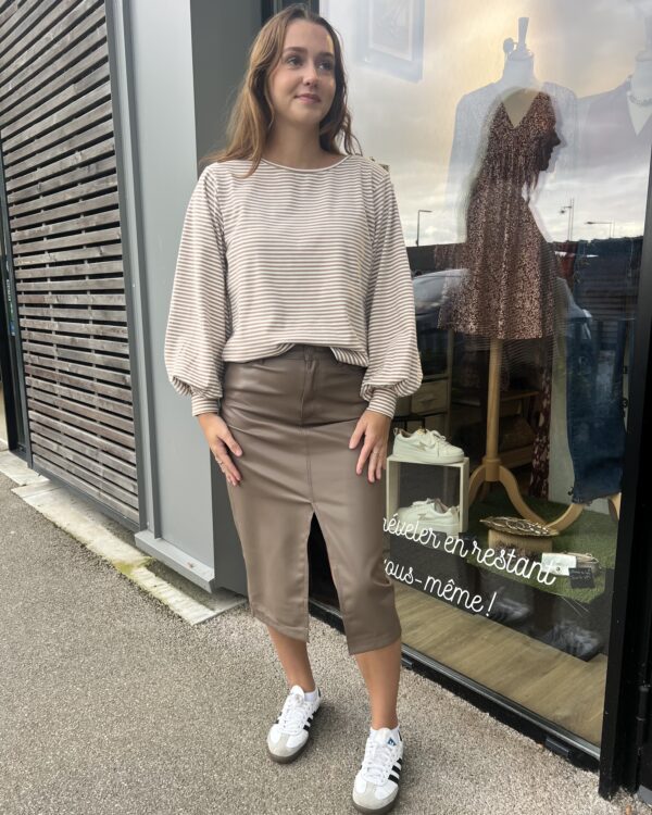 JUPE LONGUE SIMILI TAUPE – Image 2