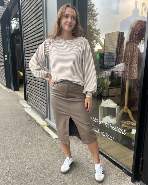 JUPE LONGUE SIMILI TAUPE – Image 3